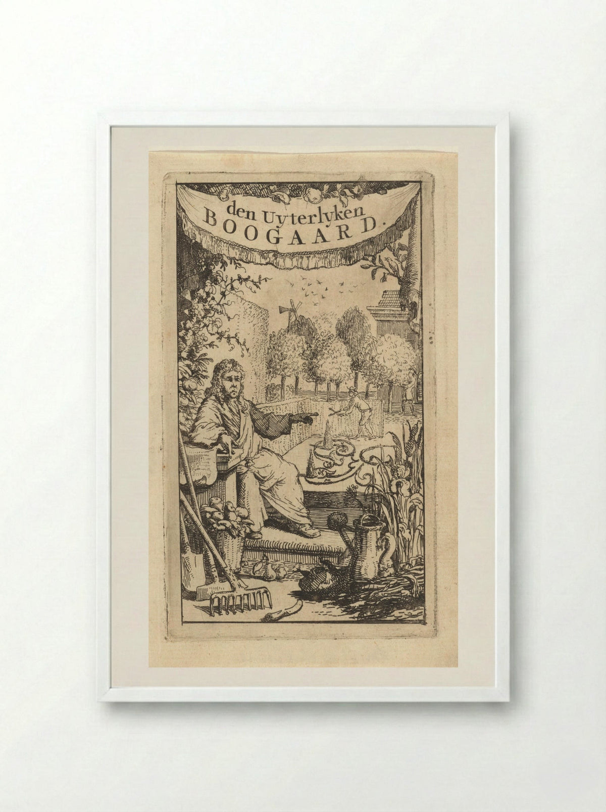 Man in een tuin - Vincent Laurensz. van der Vinne (II) - Framed Print White