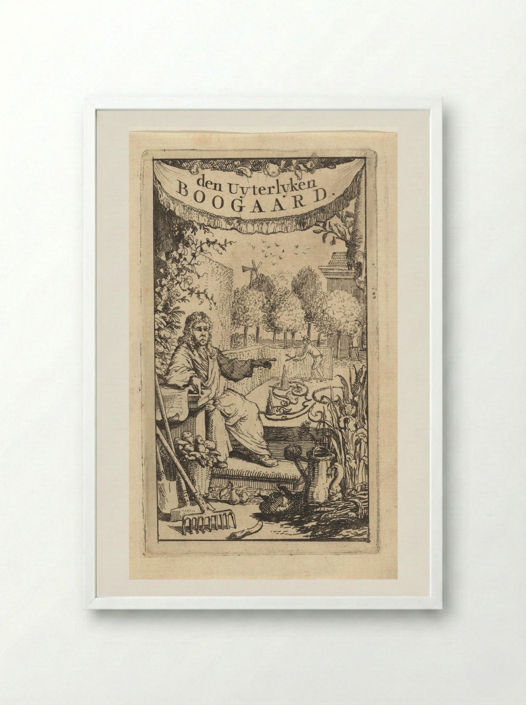 Man in een tuin - Vincent Laurensz. van der Vinne (II) - Framed Print White