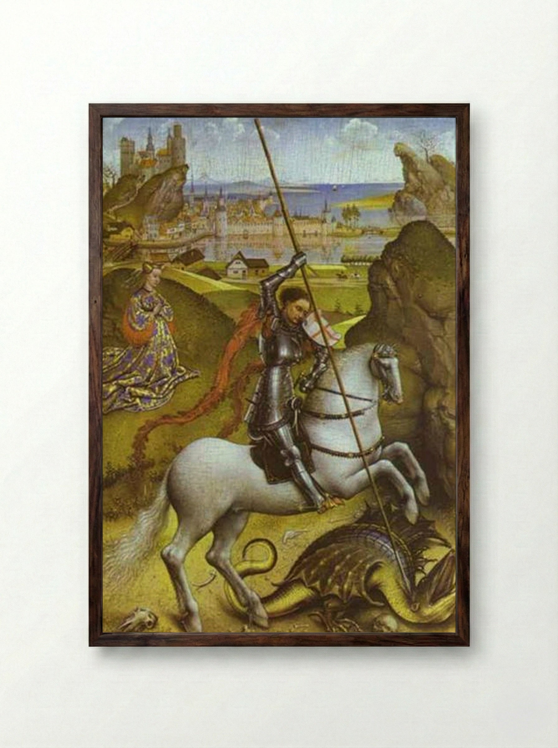 Saint George and the Dragon - Rogier van der Weyden - Framed Print Dark Wood