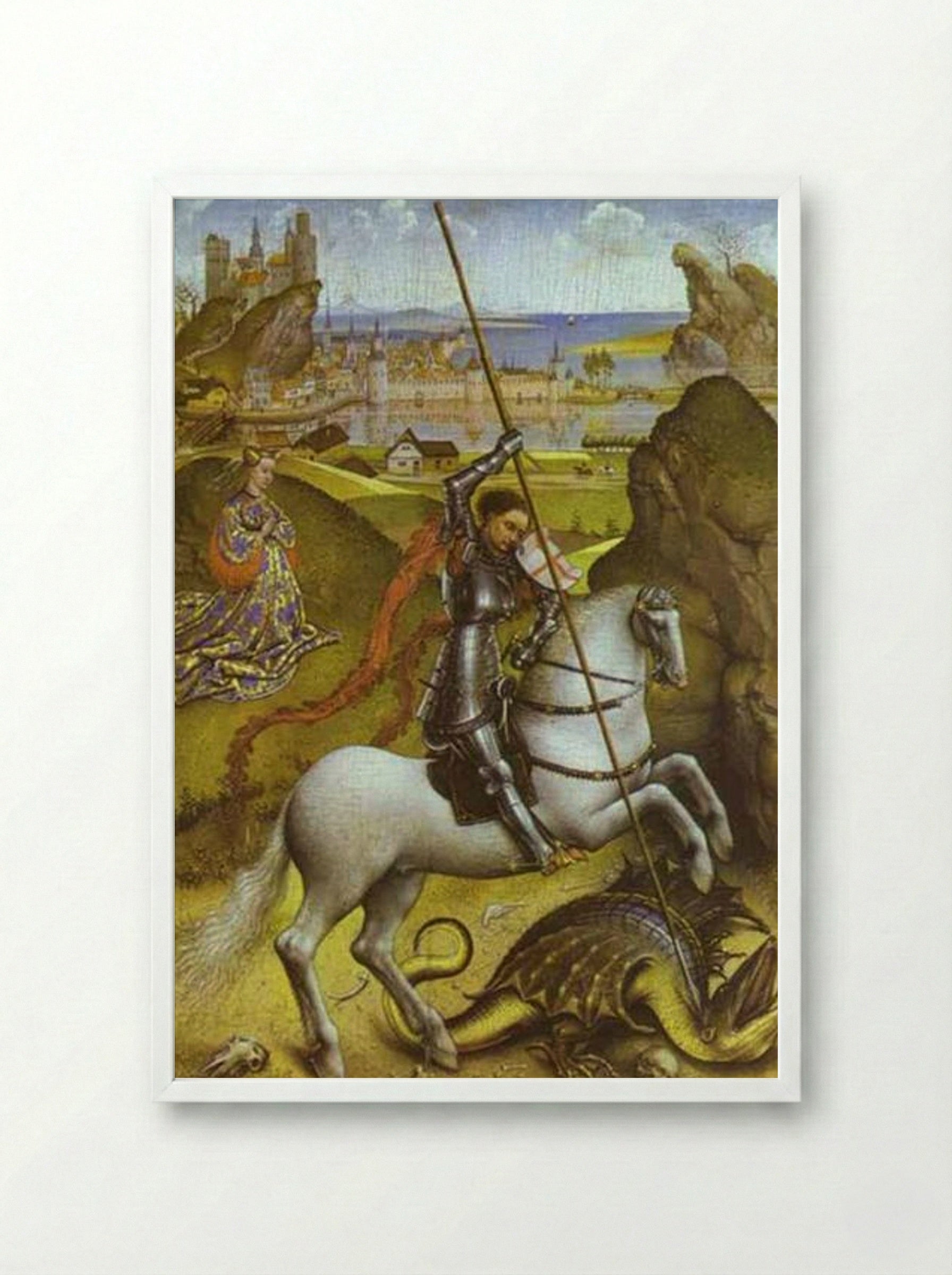 Saint George and the Dragon - Rogier van der Weyden - Framed Print White