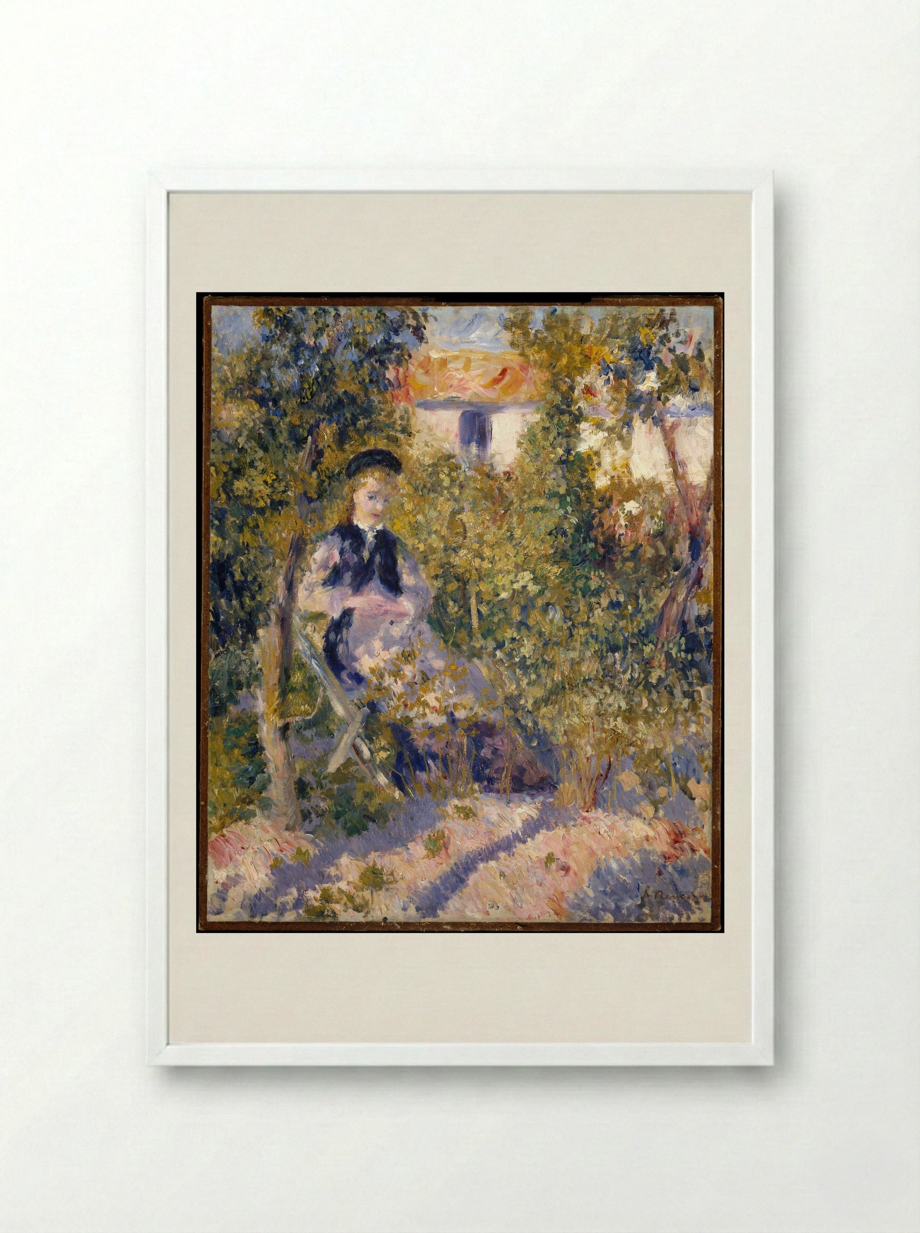 Nini in the Garden - Auguste Renoir - Framed Print White