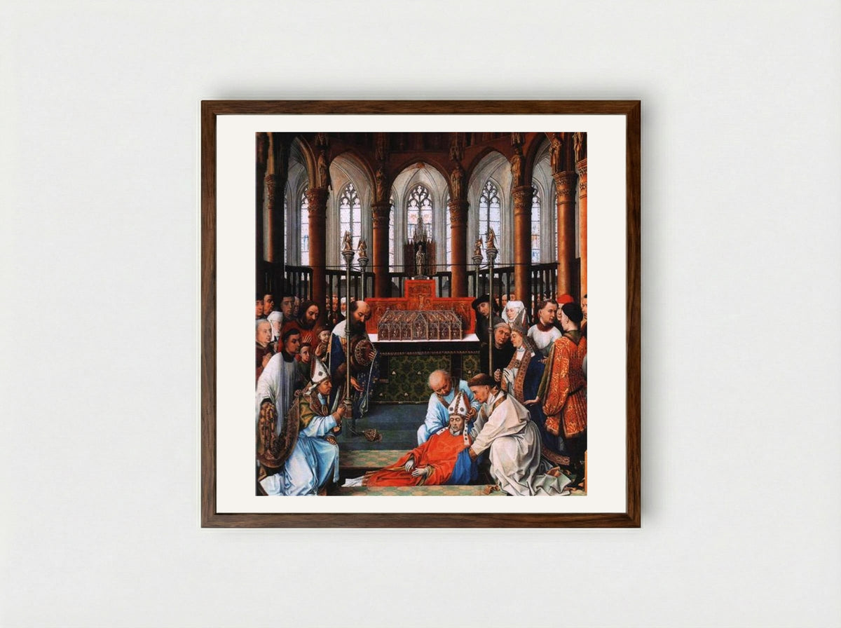 Exhumation of Saint Hubert - Rogier van der Weyden - Framed Print Dark Wood