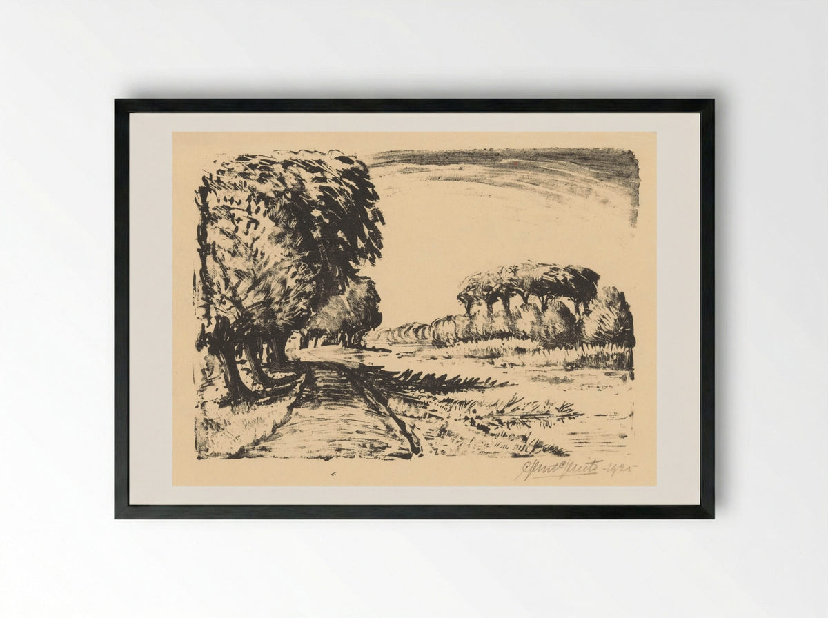Onverharde weg met bomen langs water - Ger Gerrits - Framed Print Black