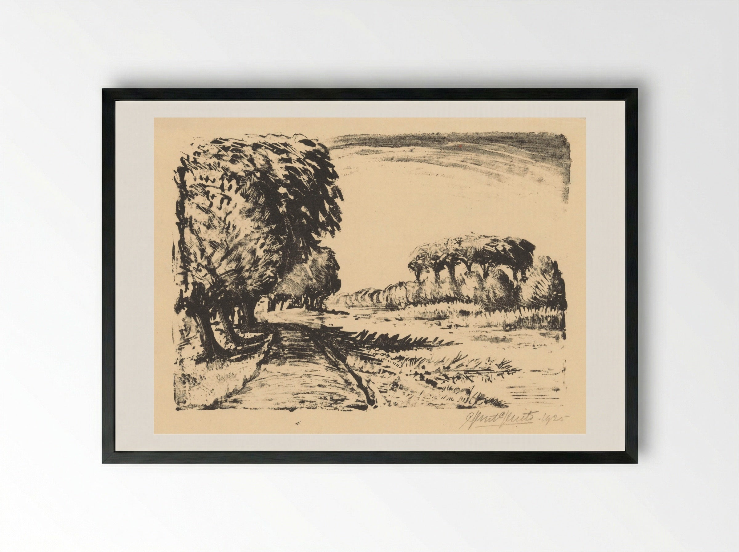 Onverharde weg met bomen langs water - Ger Gerrits - Framed Print Black