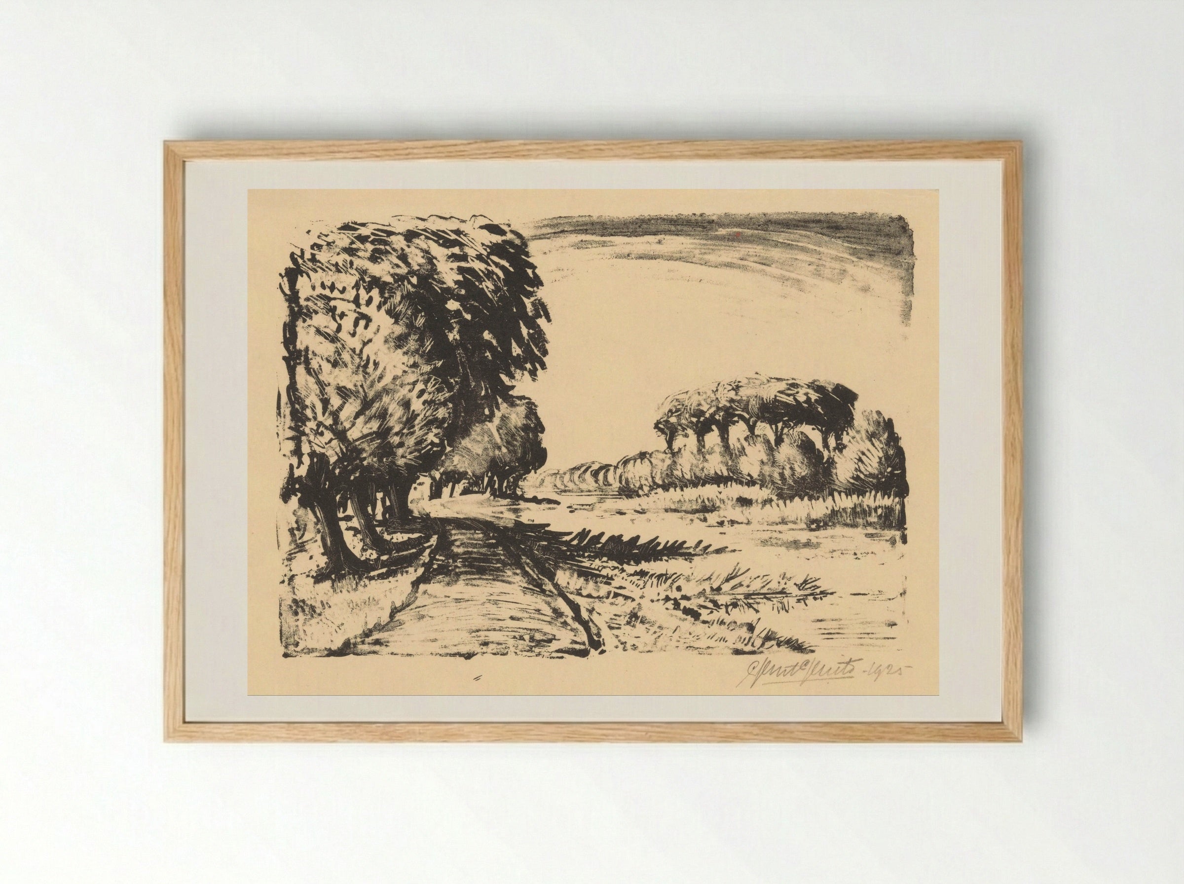Onverharde weg met bomen langs water - Ger Gerrits - Framed Print Wood