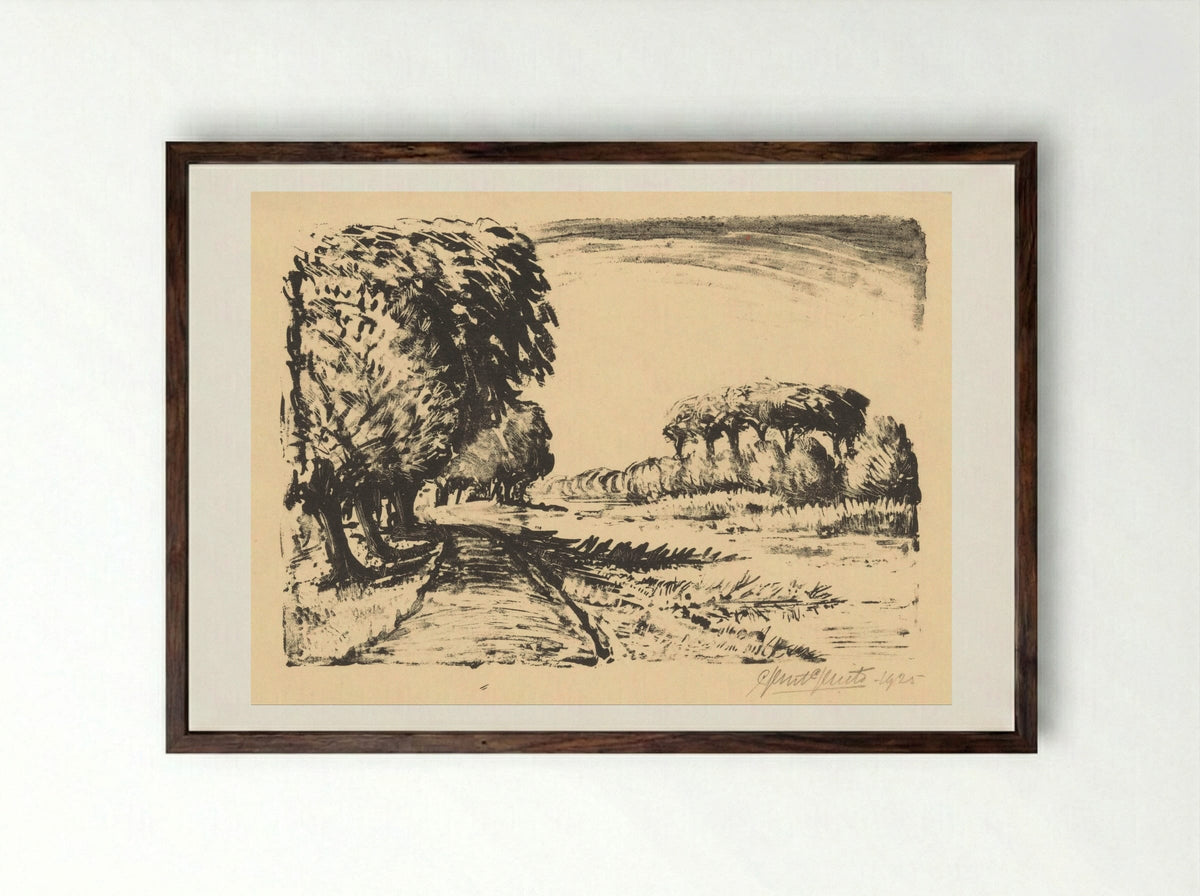 Onverharde weg met bomen langs water - Ger Gerrits - Framed Print Dark Wood