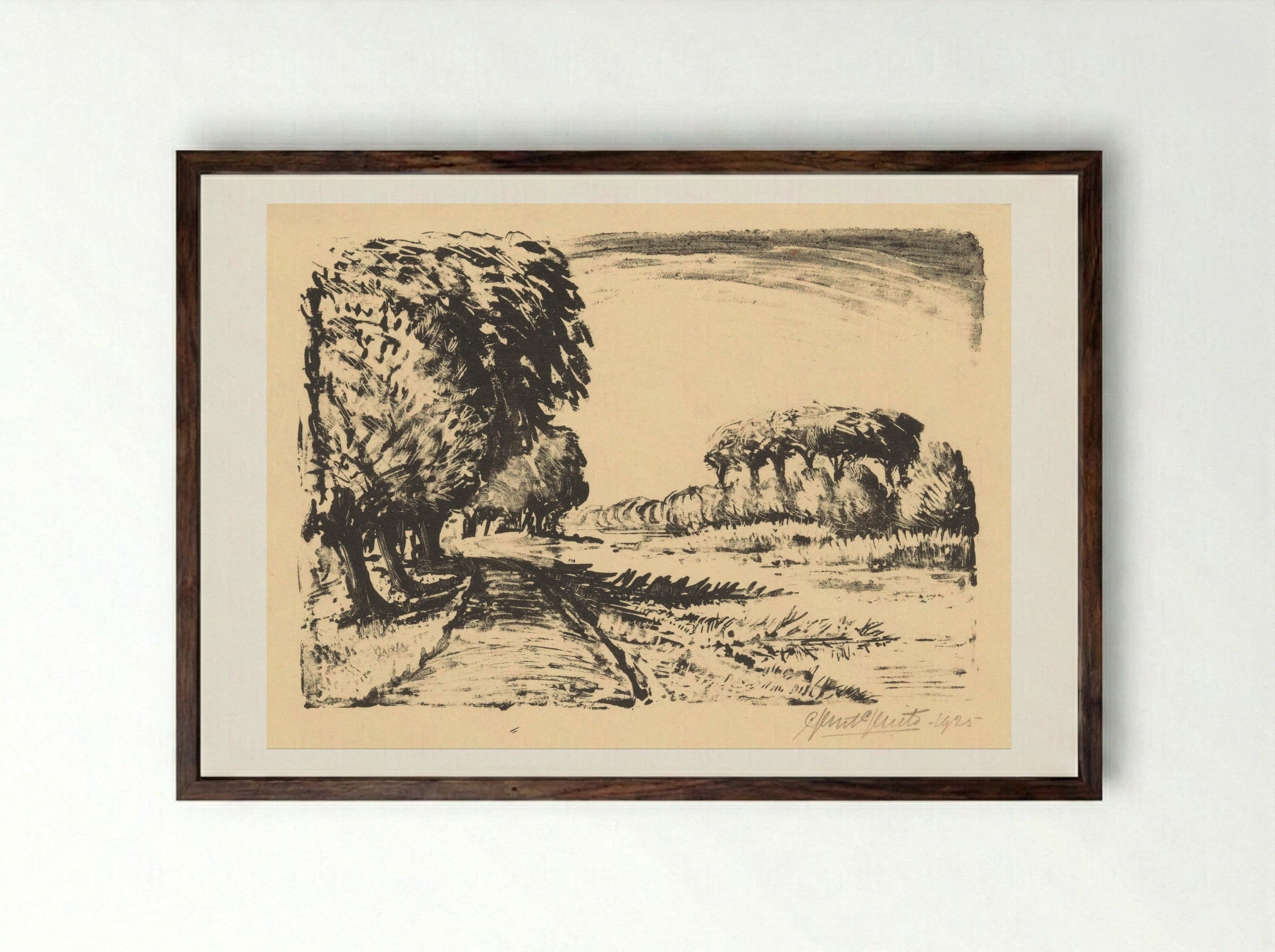 Onverharde weg met bomen langs water - Ger Gerrits - Framed Print Dark Wood