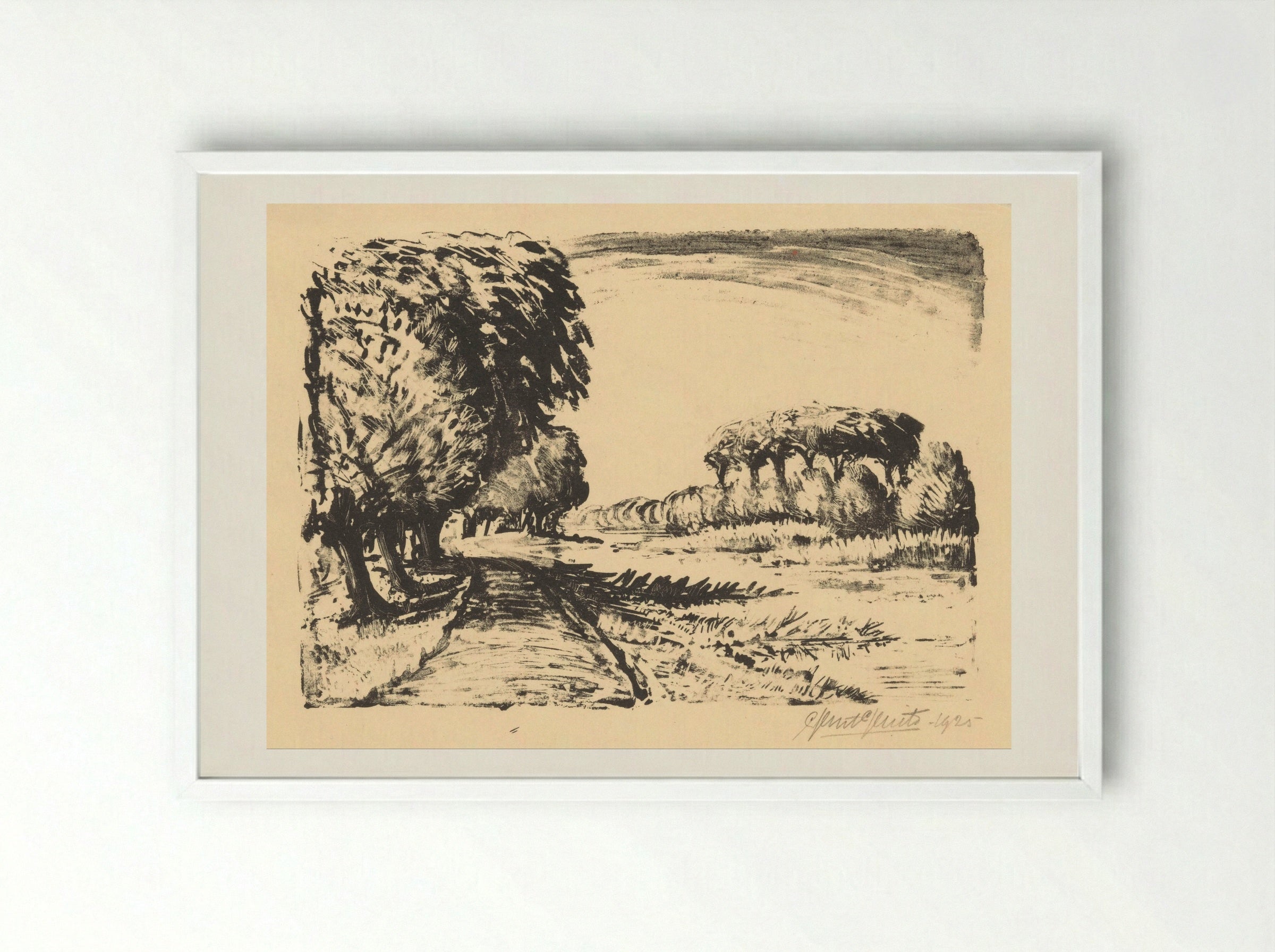 Onverharde weg met bomen langs water - Ger Gerrits - Framed Print White