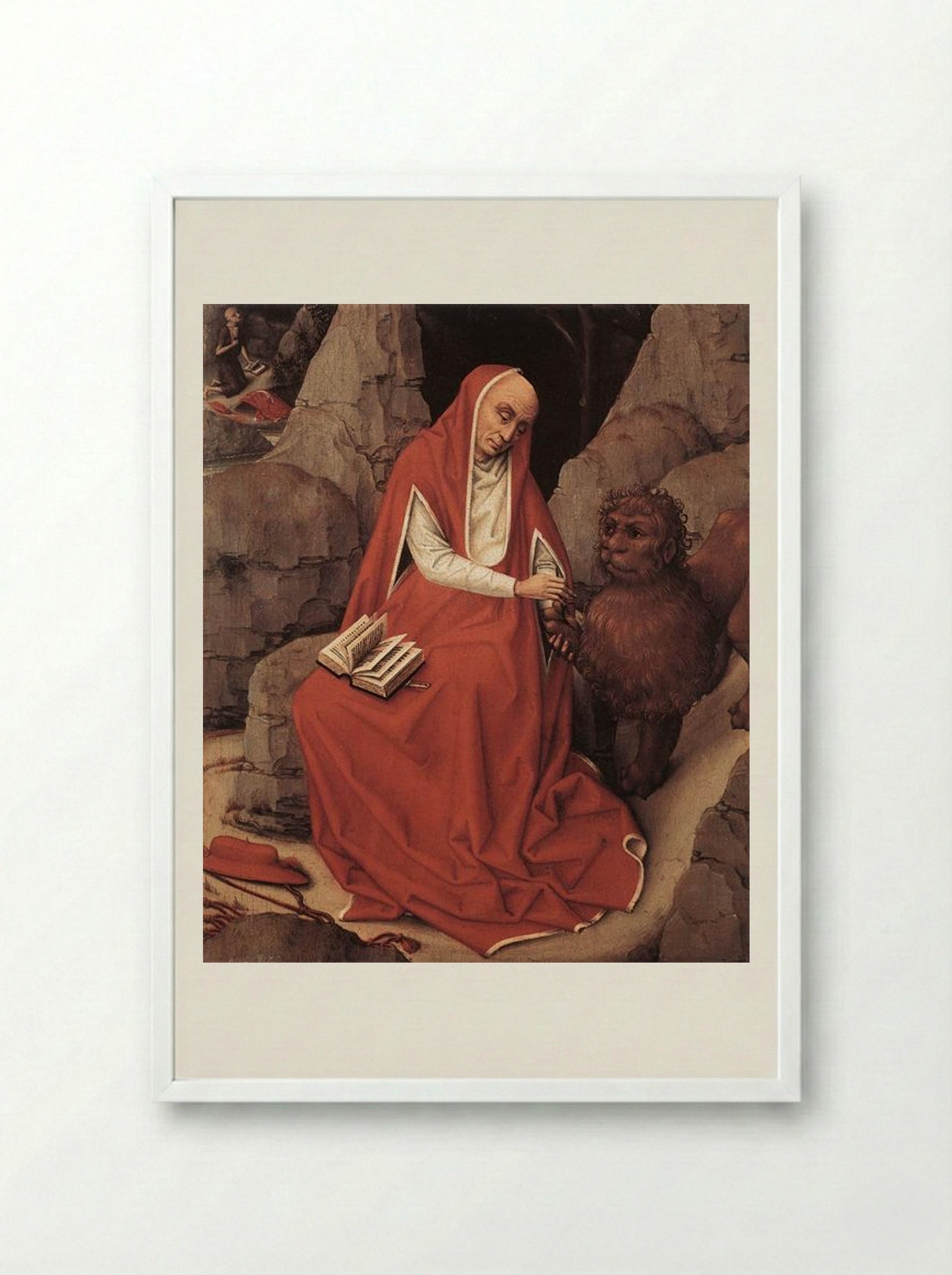Saint Jerome and the Lion - Rogier van der Weyden - Framed Print White