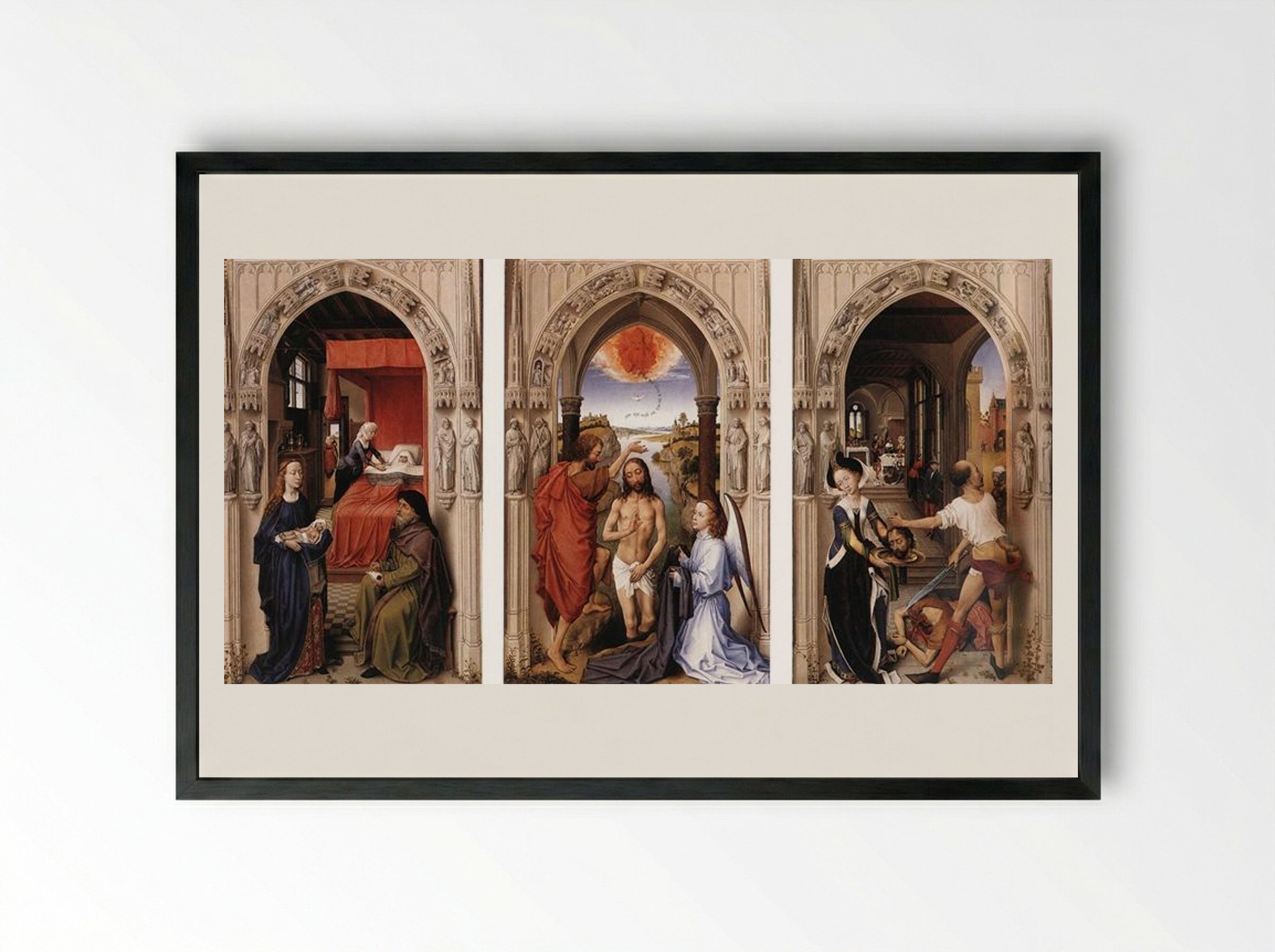 Saint John Altarpiece - Rogier van der Weyden - Framed Print Black