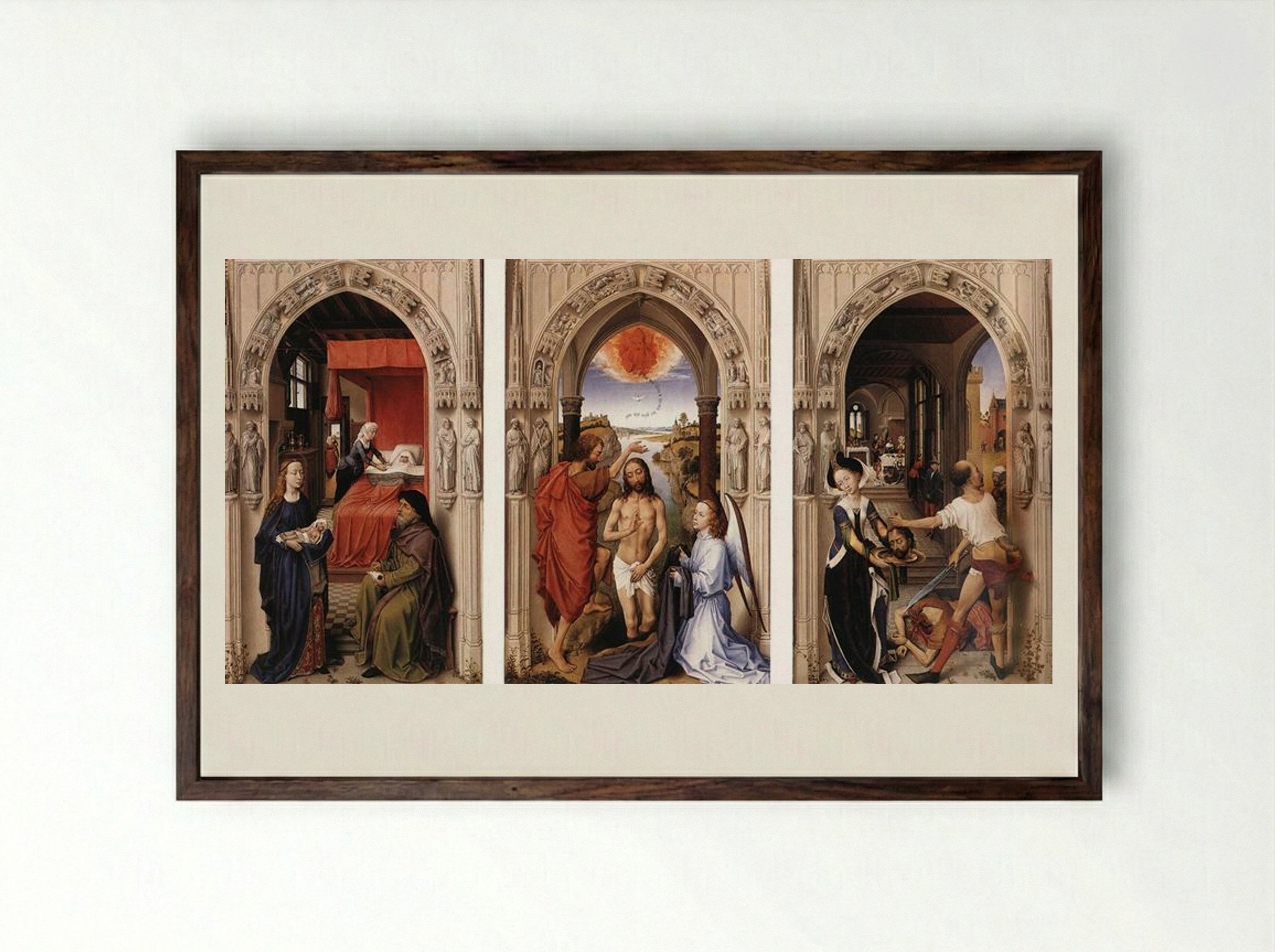 Saint John Altarpiece - Rogier van der Weyden - Framed Print Dark Wood
