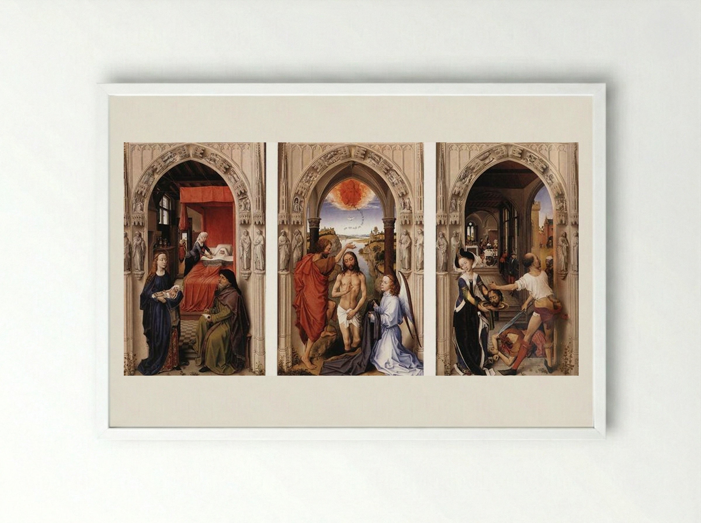 Saint John Altarpiece - Rogier van der Weyden - Framed Print White