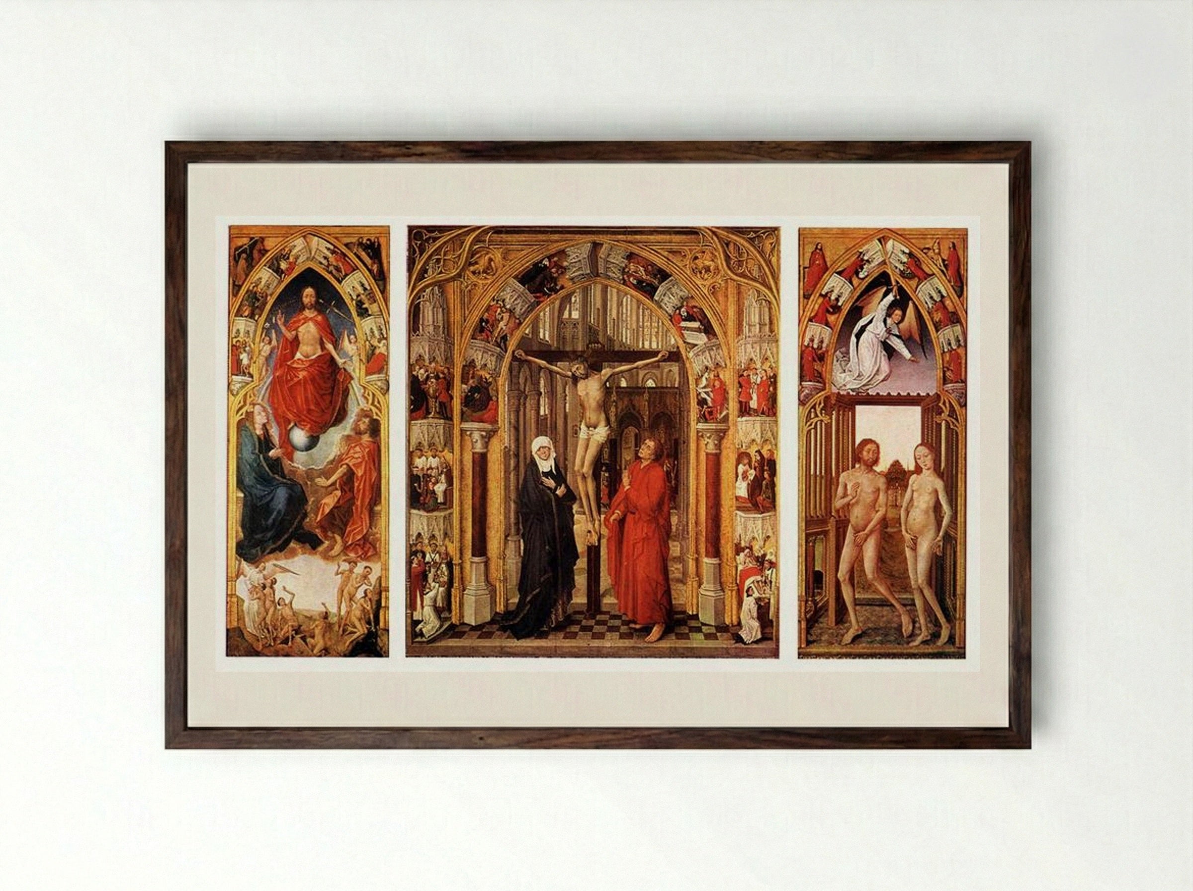 Triptych of the Redemption - Rogier van der Weyden - Framed Print Dark Wood