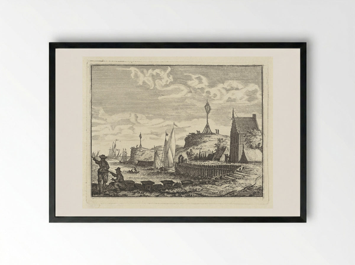 Kust met uitkijkpost - Vincent Laurensz. van der Vinne (II) - Framed Print Black