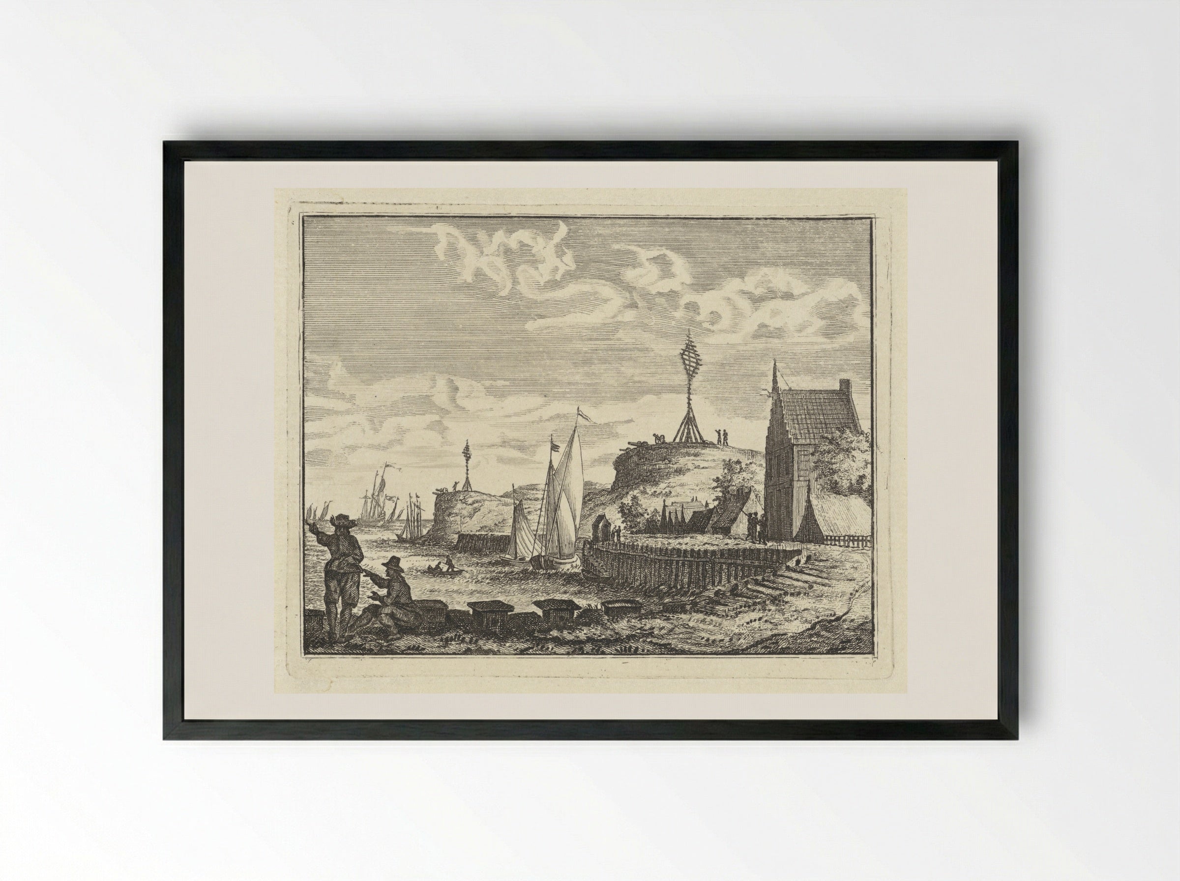 Kust met uitkijkpost - Vincent Laurensz. van der Vinne (II) - Framed Print Black