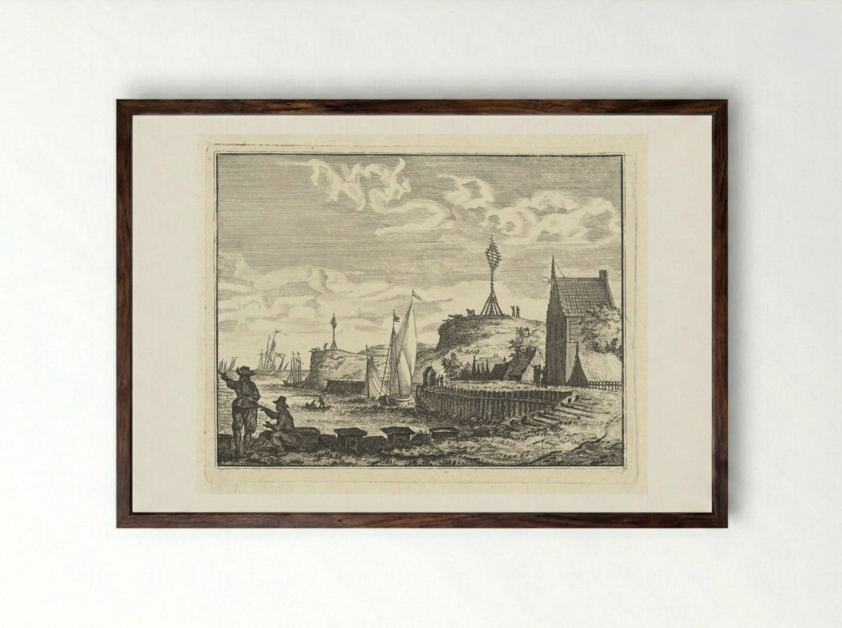Kust met uitkijkpost - Vincent Laurensz. van der Vinne (II) - Framed Print Dark Wood