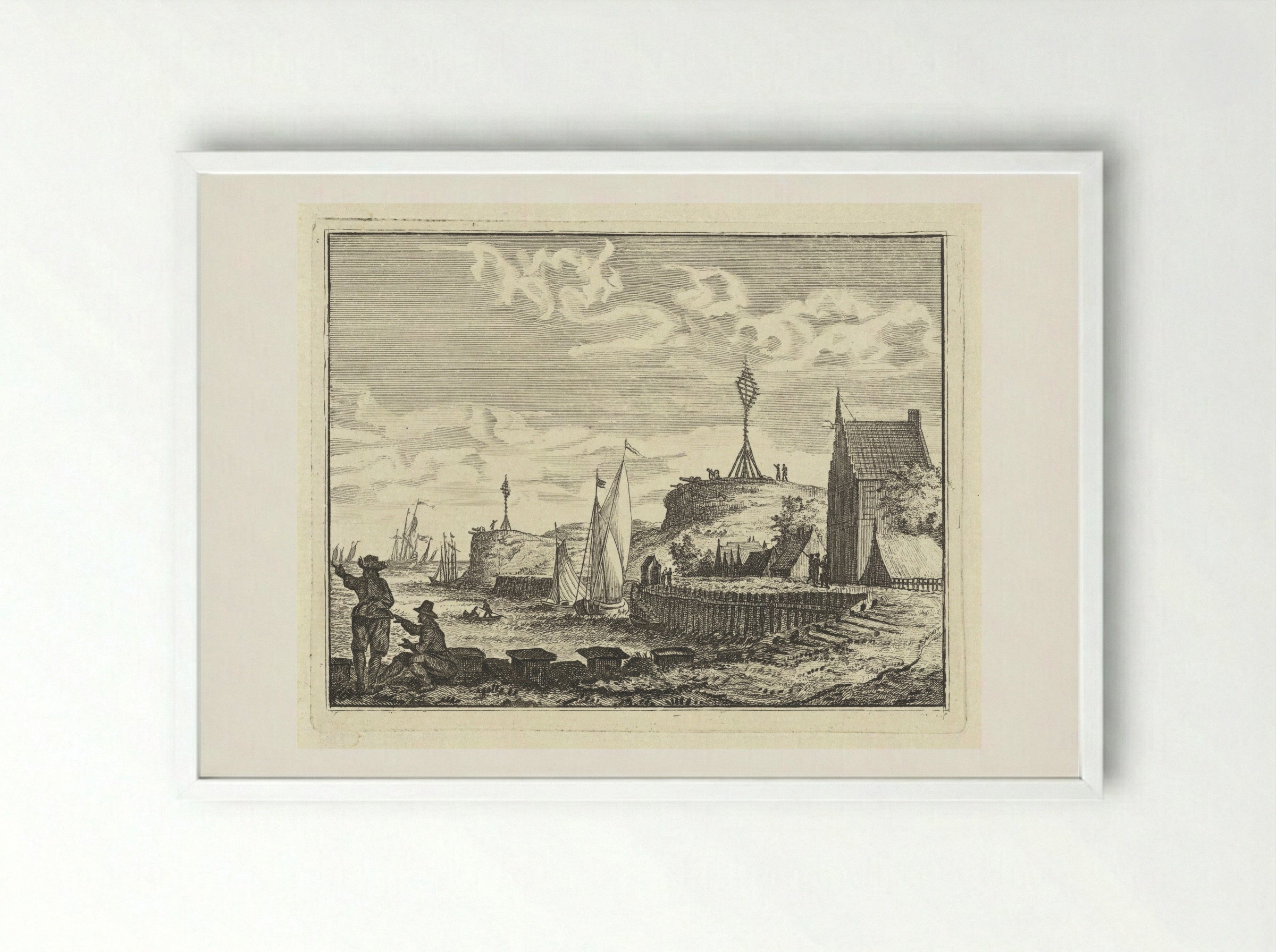 Kust met uitkijkpost - Vincent Laurensz. van der Vinne (II) - Framed Print White
