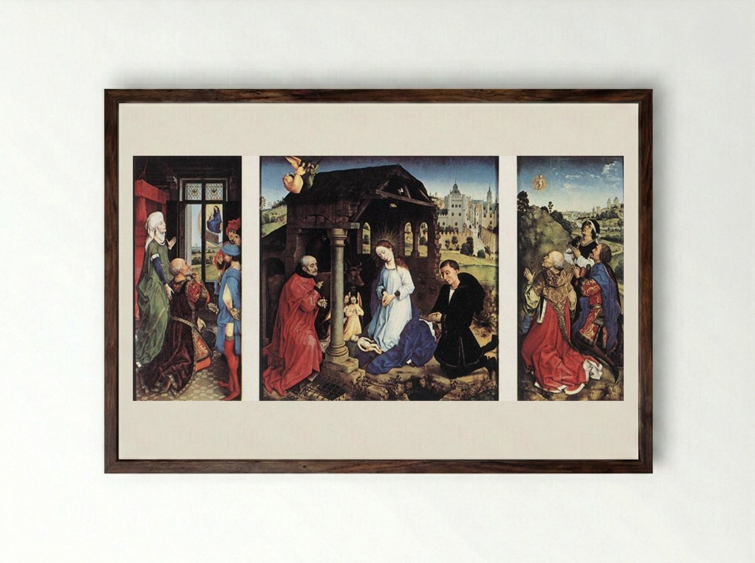 Pierre Bladelin Triptych - Rogier van der Weyden - Framed Print Dark Wood