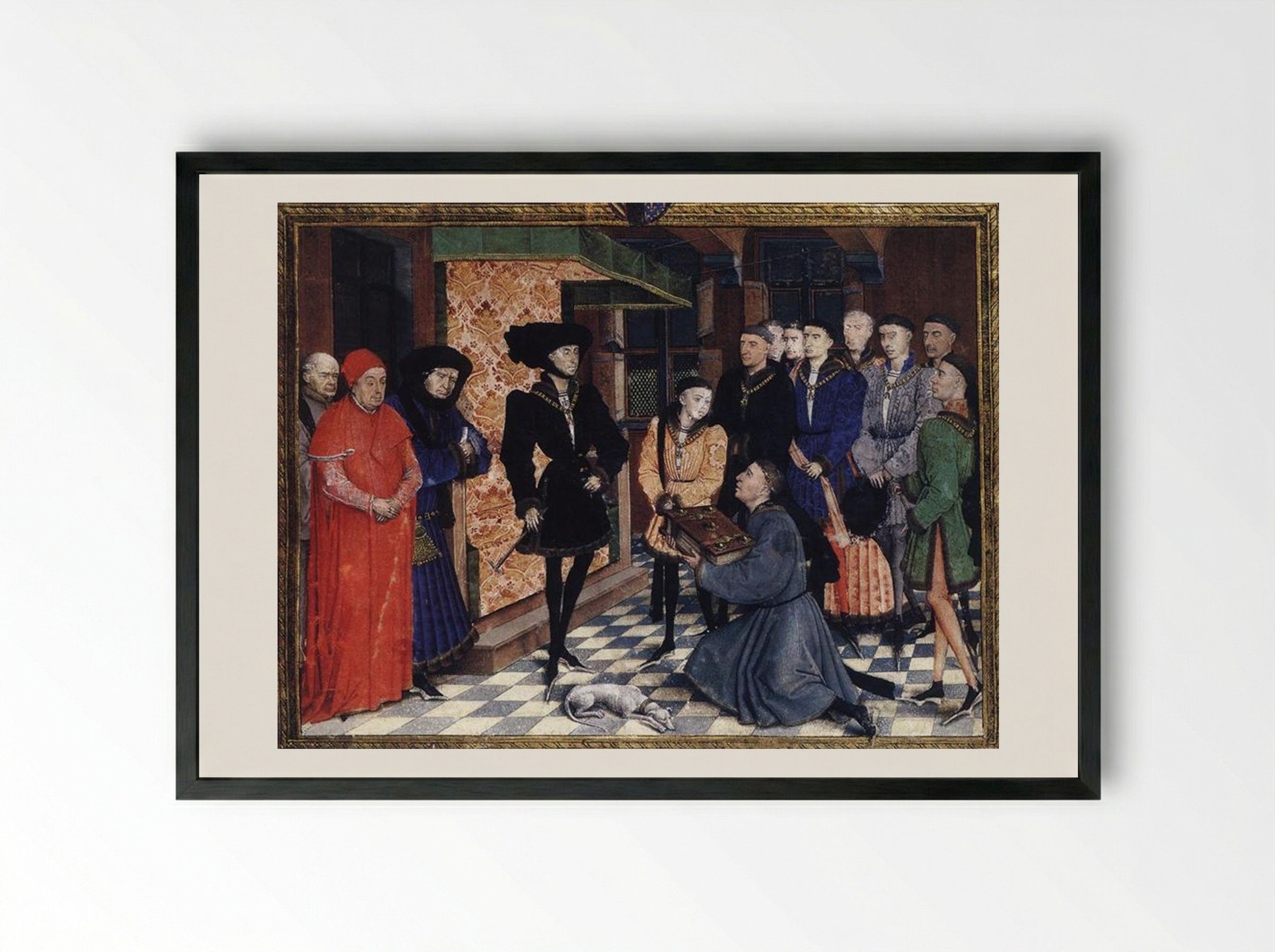 Miniature from the first page of the Chroniques de Hainaut - Rogier van der Weyden - Framed Print Black
