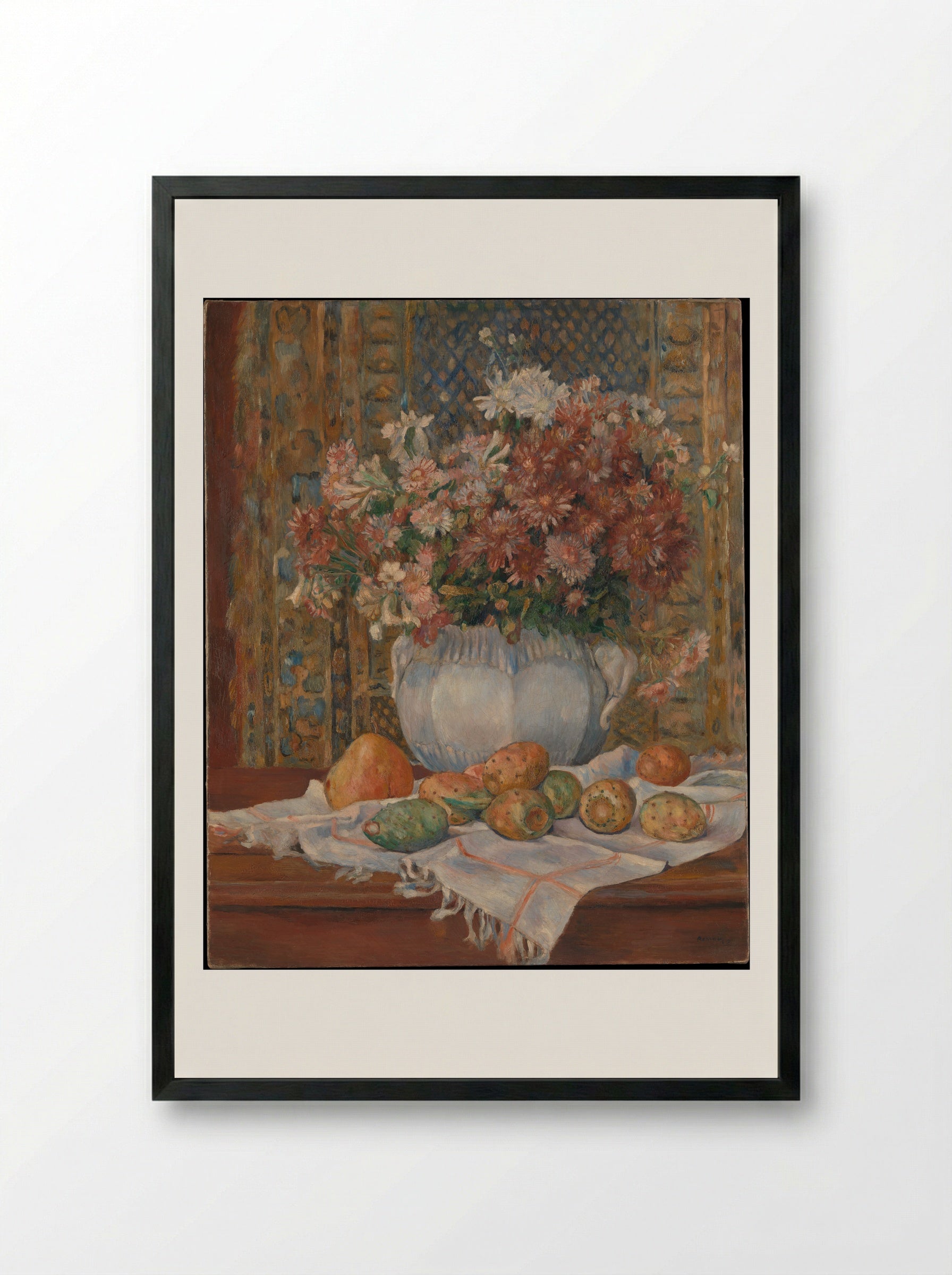 Still Life with Flowers and Prickly Pears - Auguste Renoir - Framed Print Black
