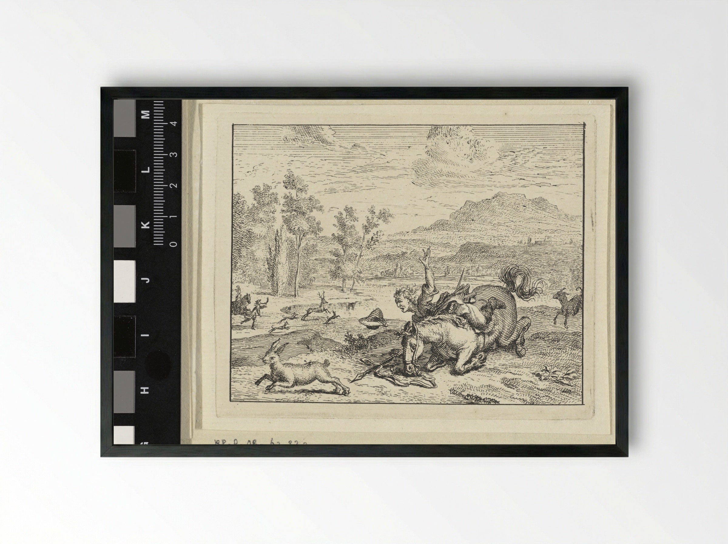 Jager valt van zijn paard (Hunter Falling from his Horse) - Vincent Laurensz. van der Vinne (II) - Framed Print Black