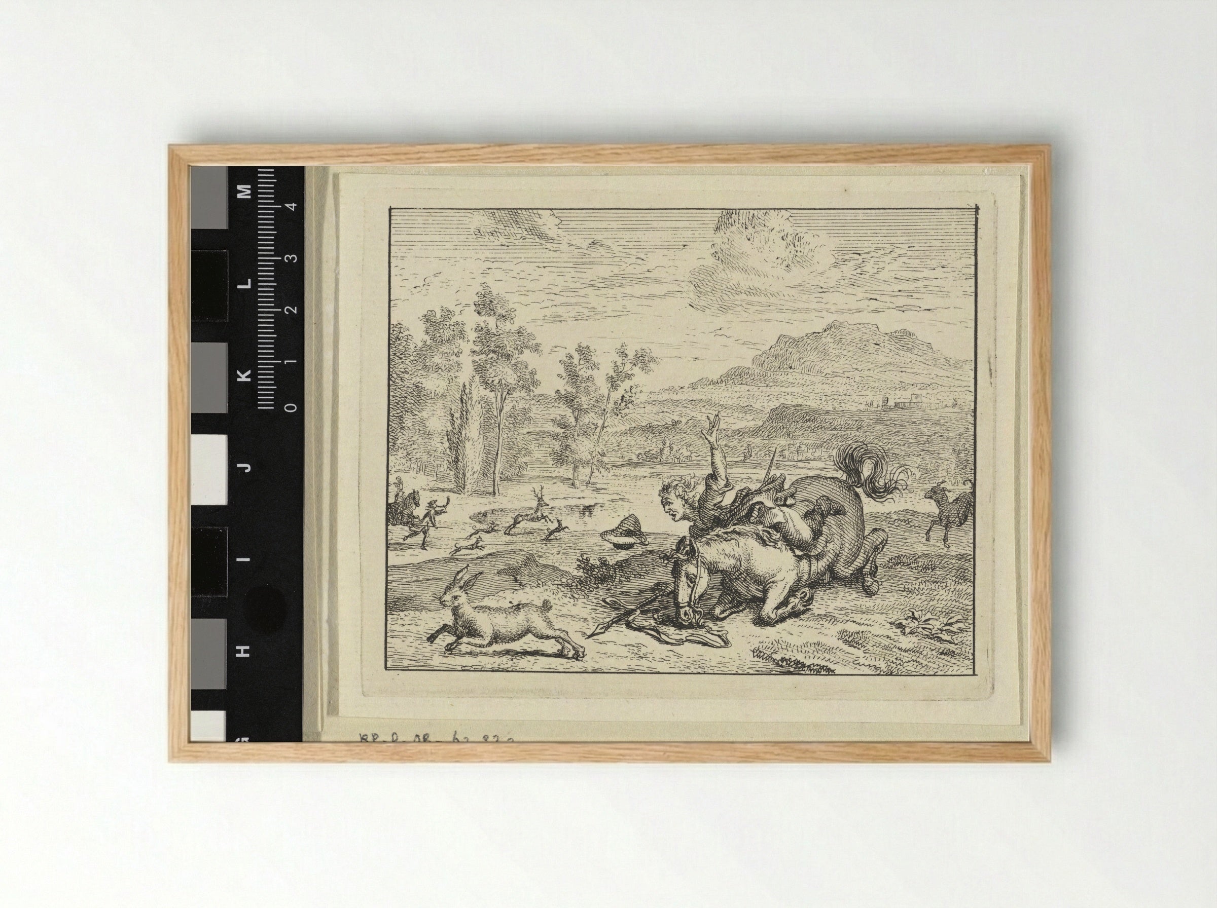 Jager valt van zijn paard (Hunter Falling from his Horse) - Vincent Laurensz. van der Vinne (II) - Framed Print Wood