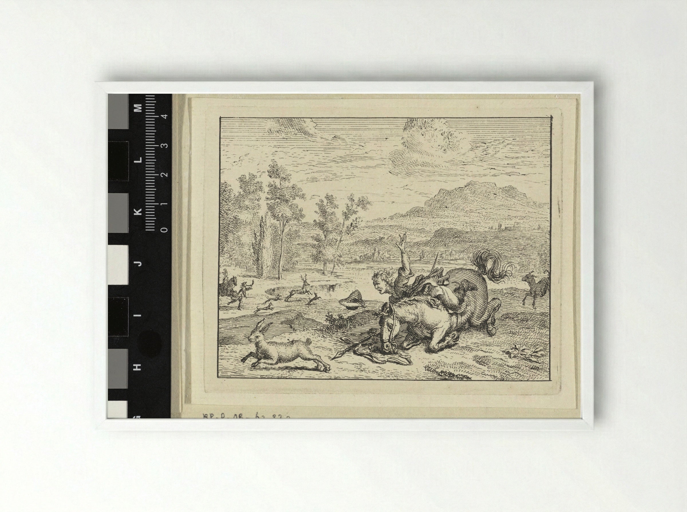 Jager valt van zijn paard (Hunter Falling from his Horse) - Vincent Laurensz. van der Vinne (II) - Framed Print White