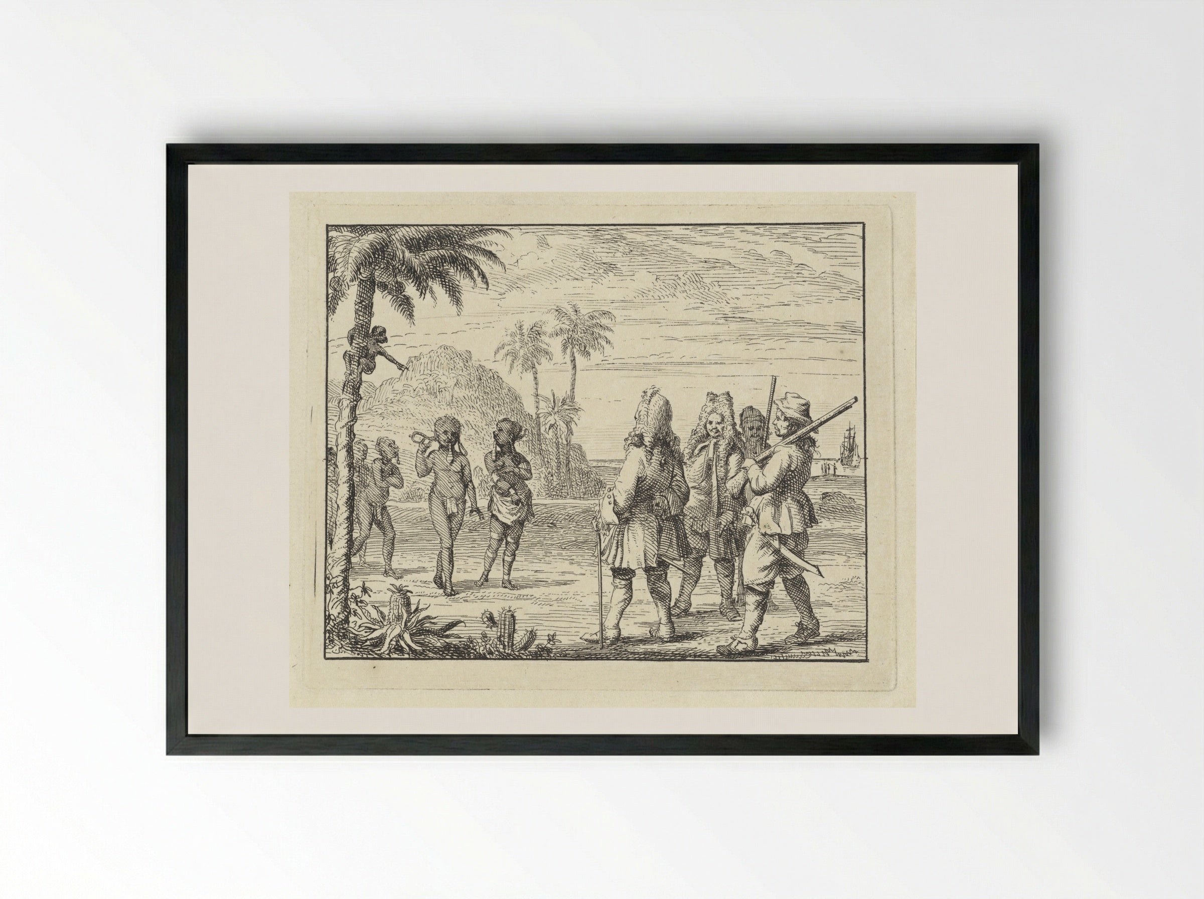 Ontmoeting tussen Afrikanen en Europeanen - Vincent Laurensz. van der Vinne (II) - Framed Print Black
