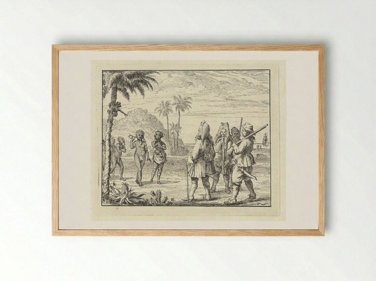 Ontmoeting tussen Afrikanen en Europeanen - Vincent Laurensz. van der Vinne (II) - Framed Print Wood