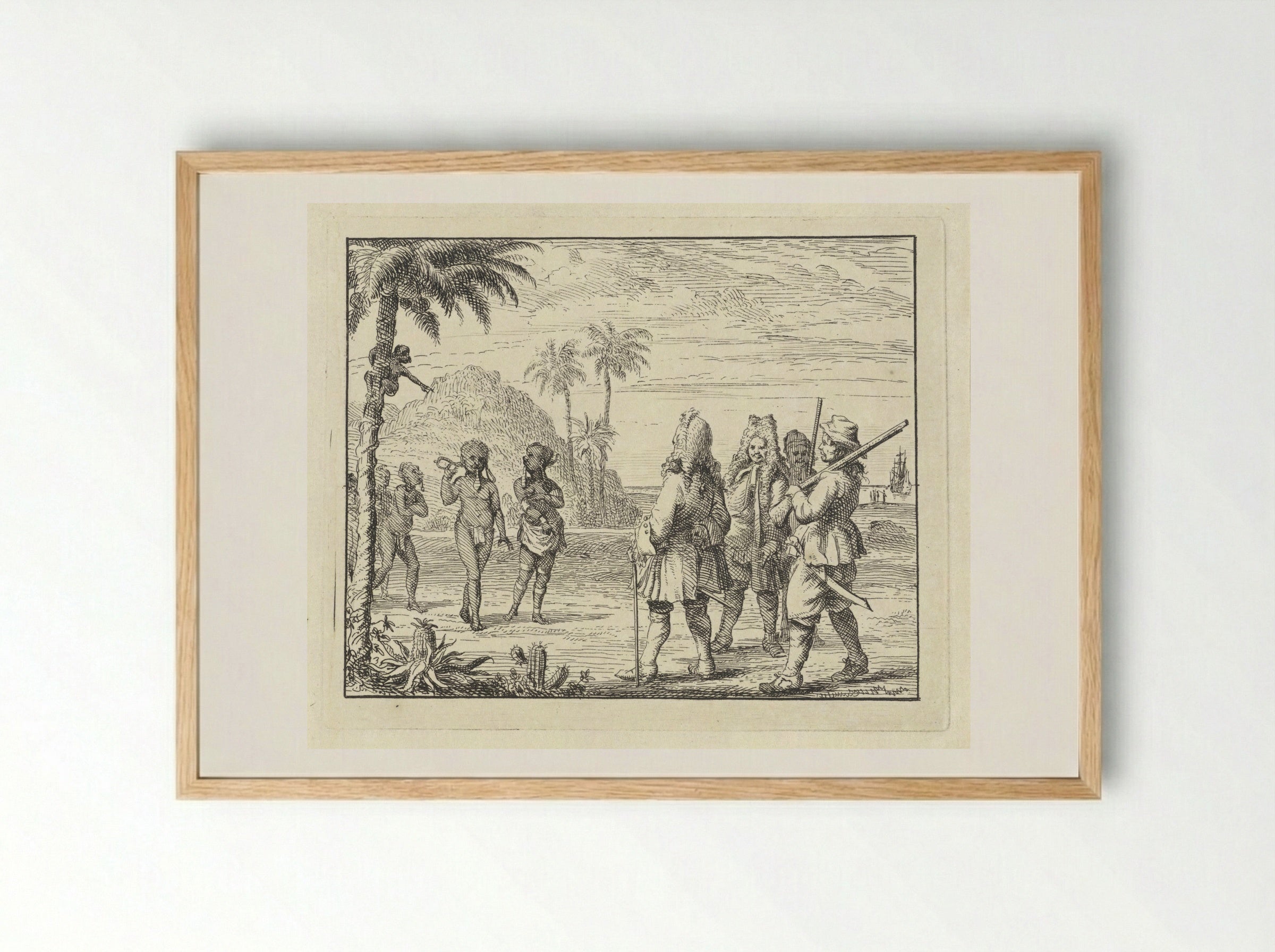 Ontmoeting tussen Afrikanen en Europeanen - Vincent Laurensz. van der Vinne (II) - Framed Print Wood