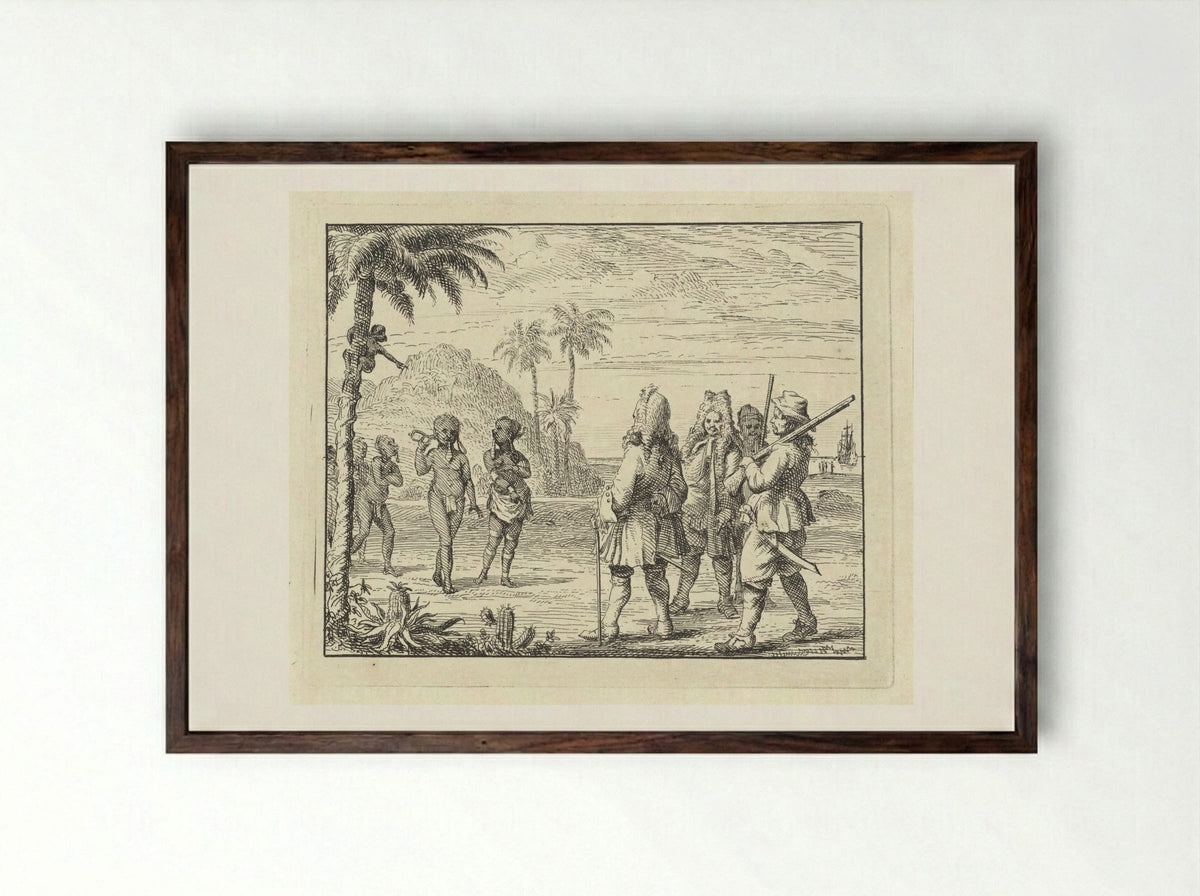 Ontmoeting tussen Afrikanen en Europeanen - Vincent Laurensz. van der Vinne (II) - Framed Print Dark Wood