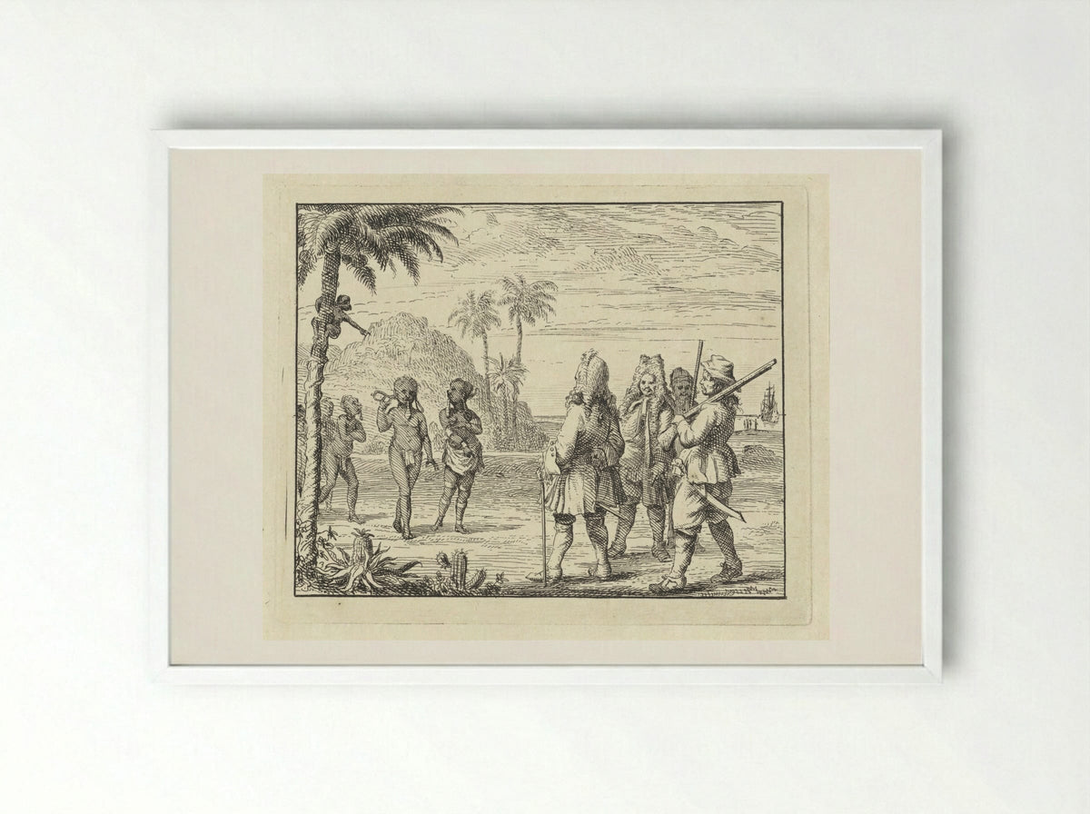 Ontmoeting tussen Afrikanen en Europeanen - Vincent Laurensz. van der Vinne (II) - Framed Print White