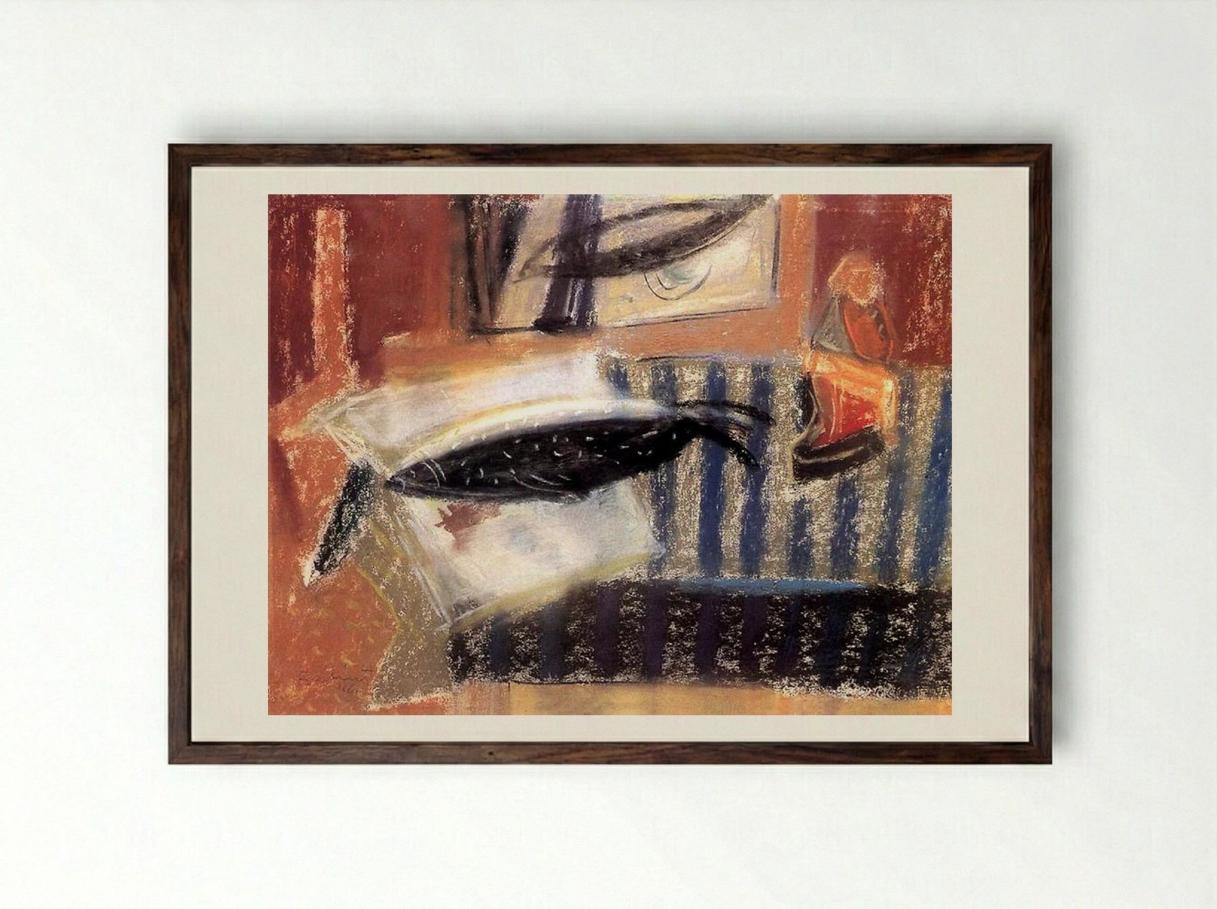 Still Life with Fish - Endre Bálint - Framed Print Dark Wood