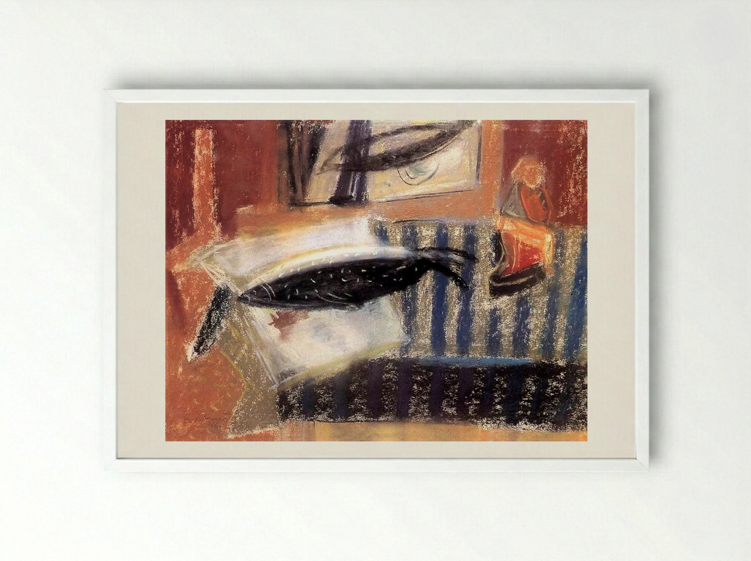 Still Life with Fish - Endre Bálint - Framed Print White