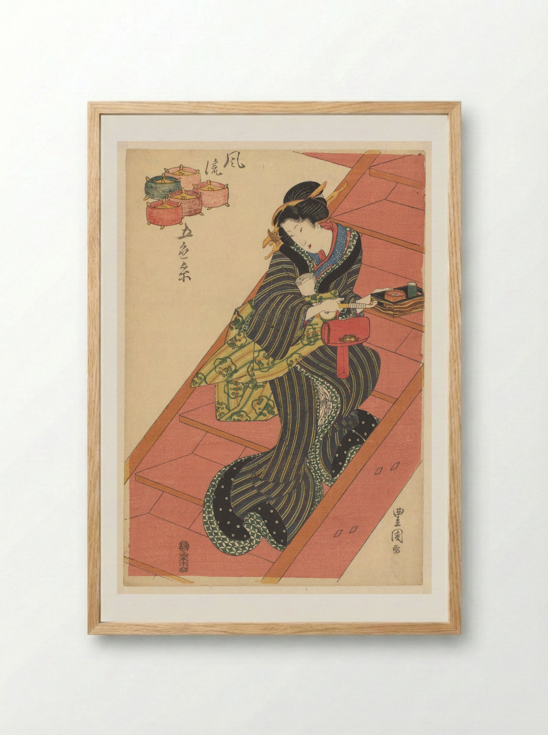 Courtesan on Stairs - Utagawa Toyokuni I - Framed Print Wood