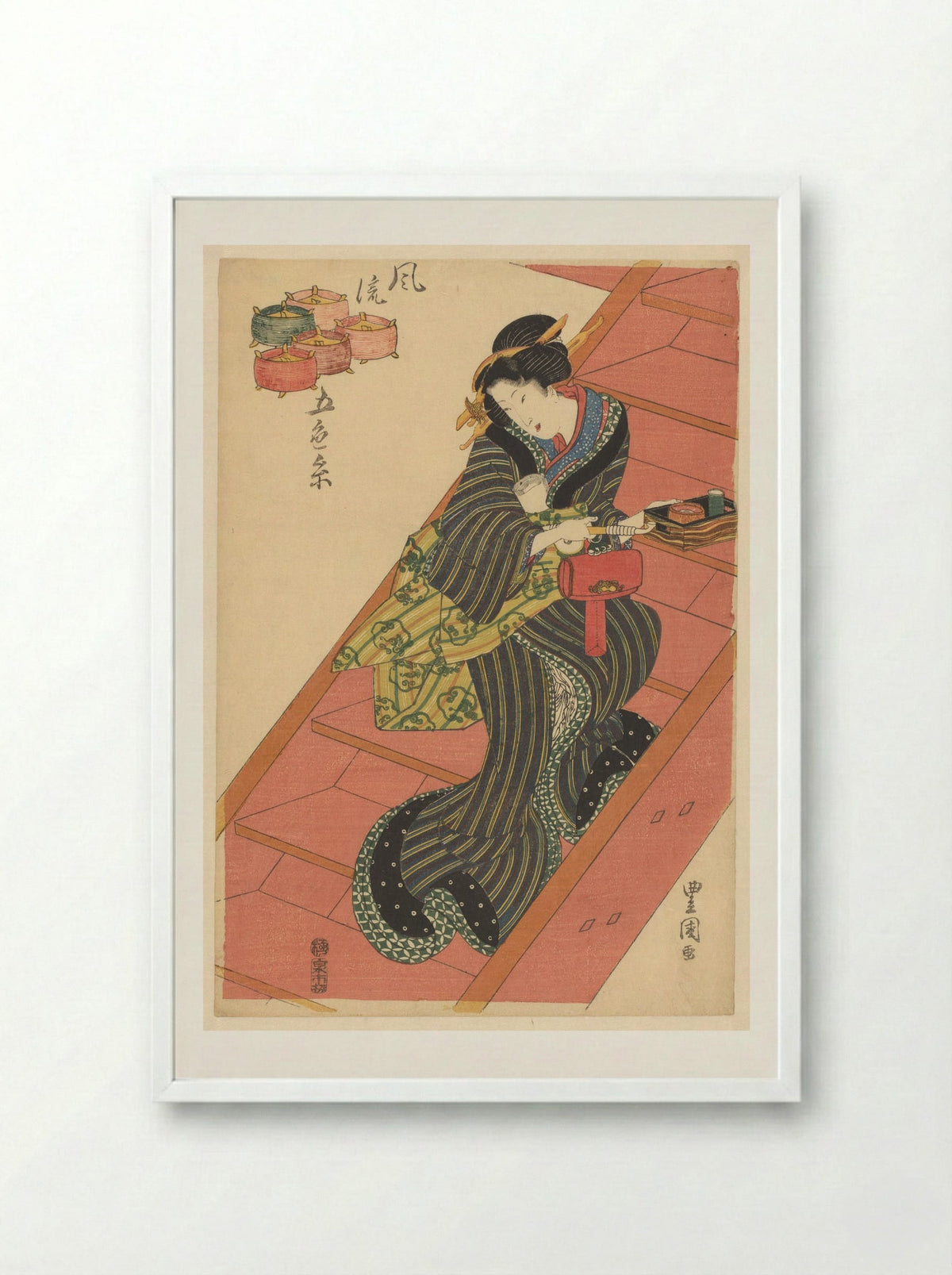 Courtesan on Stairs - Utagawa Toyokuni I - Framed Print White