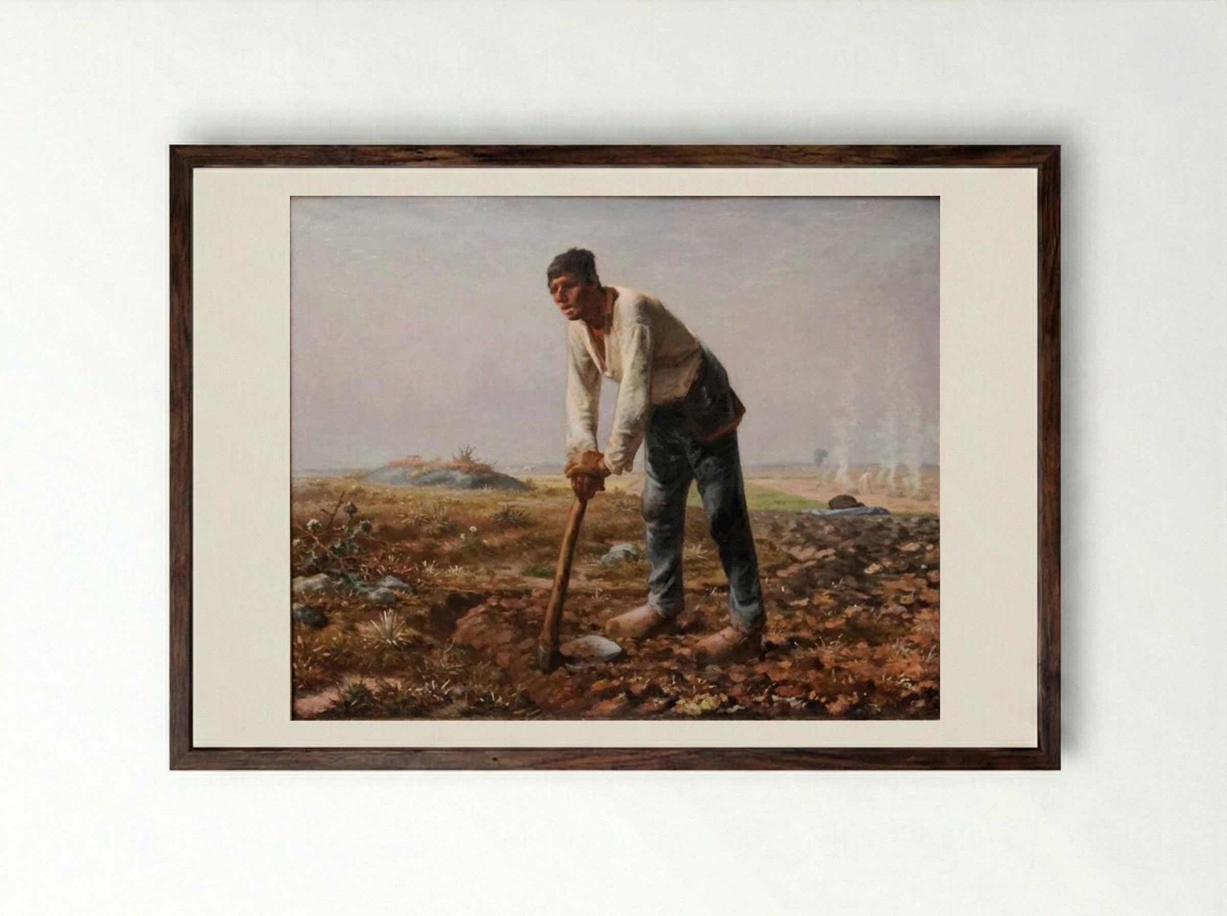 The Man with the Hoe - Jean-François Millet - Framed Print Dark Wood