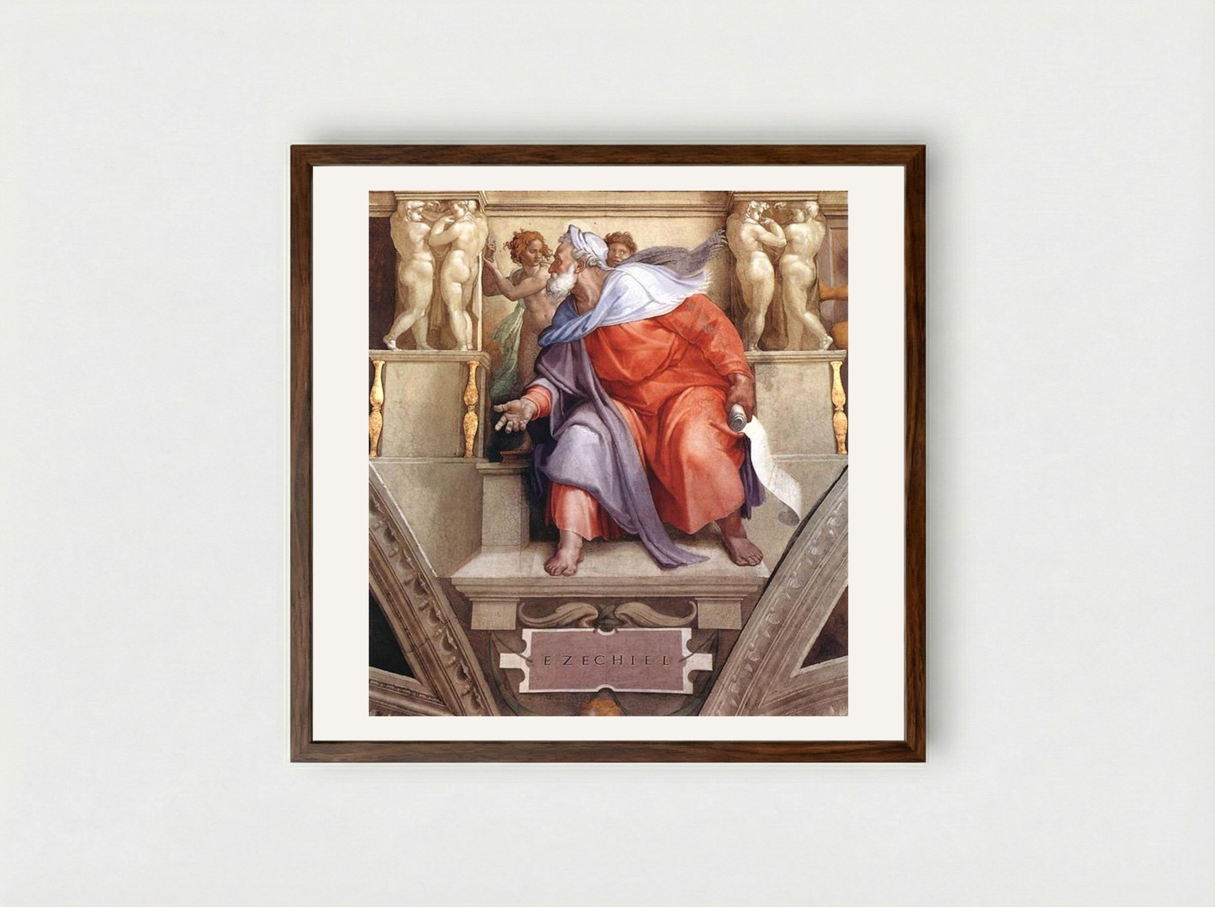 The Prophet Ezekiel - Michelangelo Buonarroti - Framed Print Dark Wood