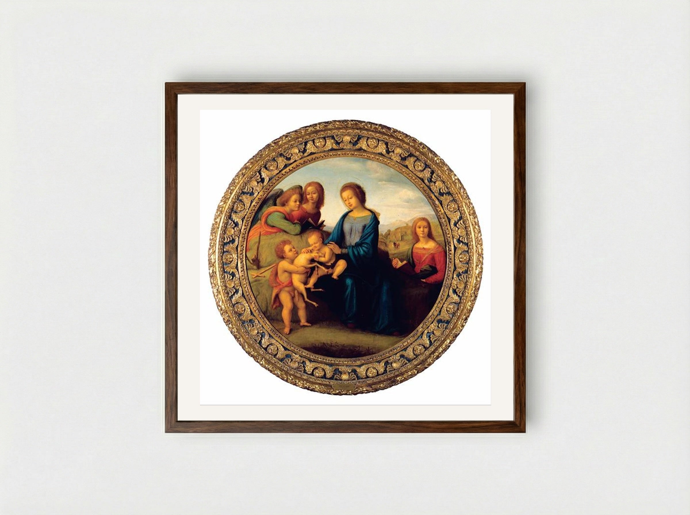 Madonna and Child with Saints and Angels - Piero di Cosimo - Framed Print Dark Wood