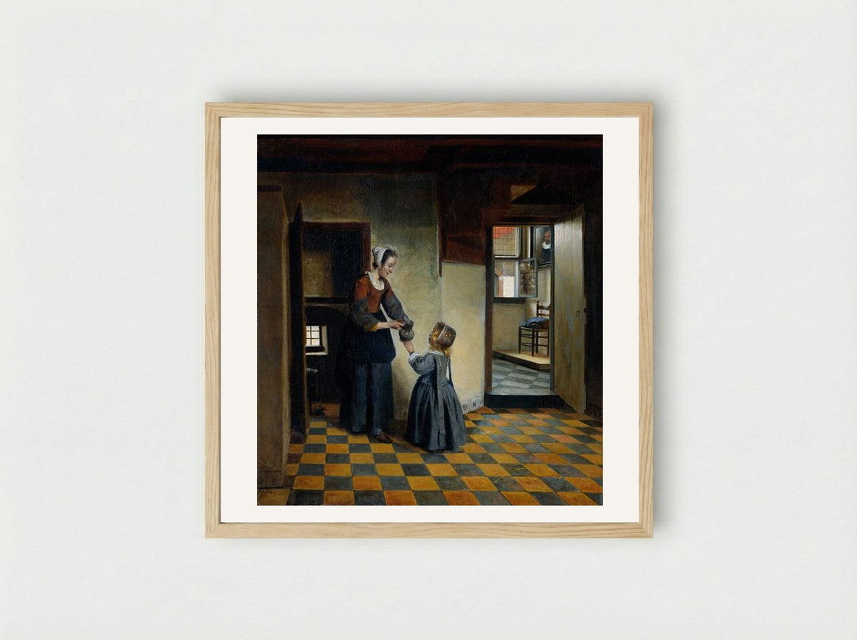 Woman and a Child in a Pantry - Pieter de Hooch - Framed Print Wood
