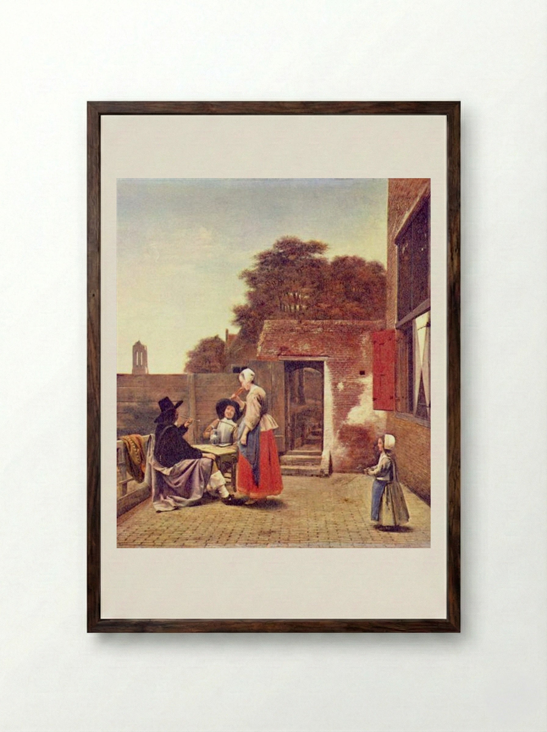A Dutch Courtyard - Pieter de Hooch - Framed Print Dark Wood
