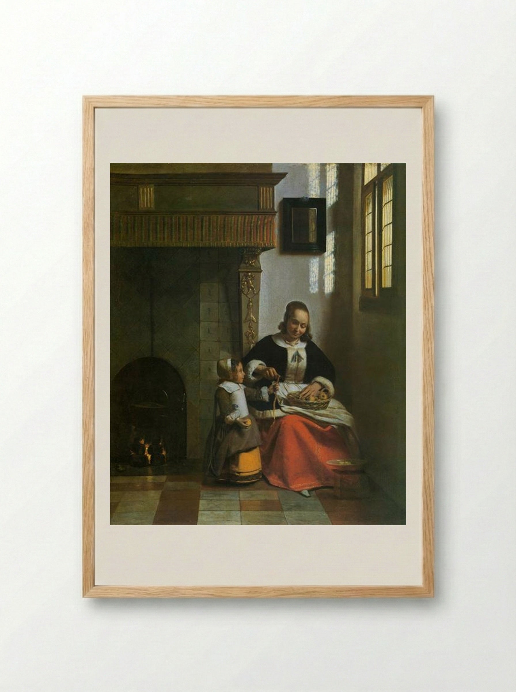 A Woman Peeling Apples - Pieter de Hooch - Framed Print Wood
