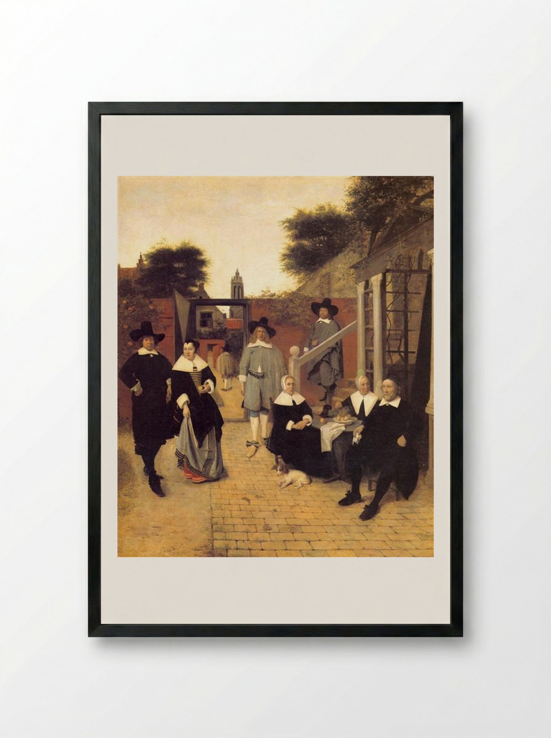 Portrait of a Family in a Courtyard - Pieter de Hooch - Framed Print Black