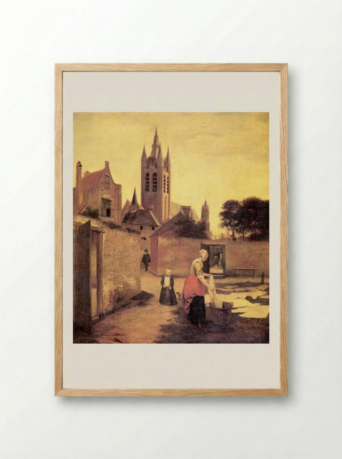 A Woman and a Child on a Bleichwiese - Pieter de Hooch - Framed Print Wood