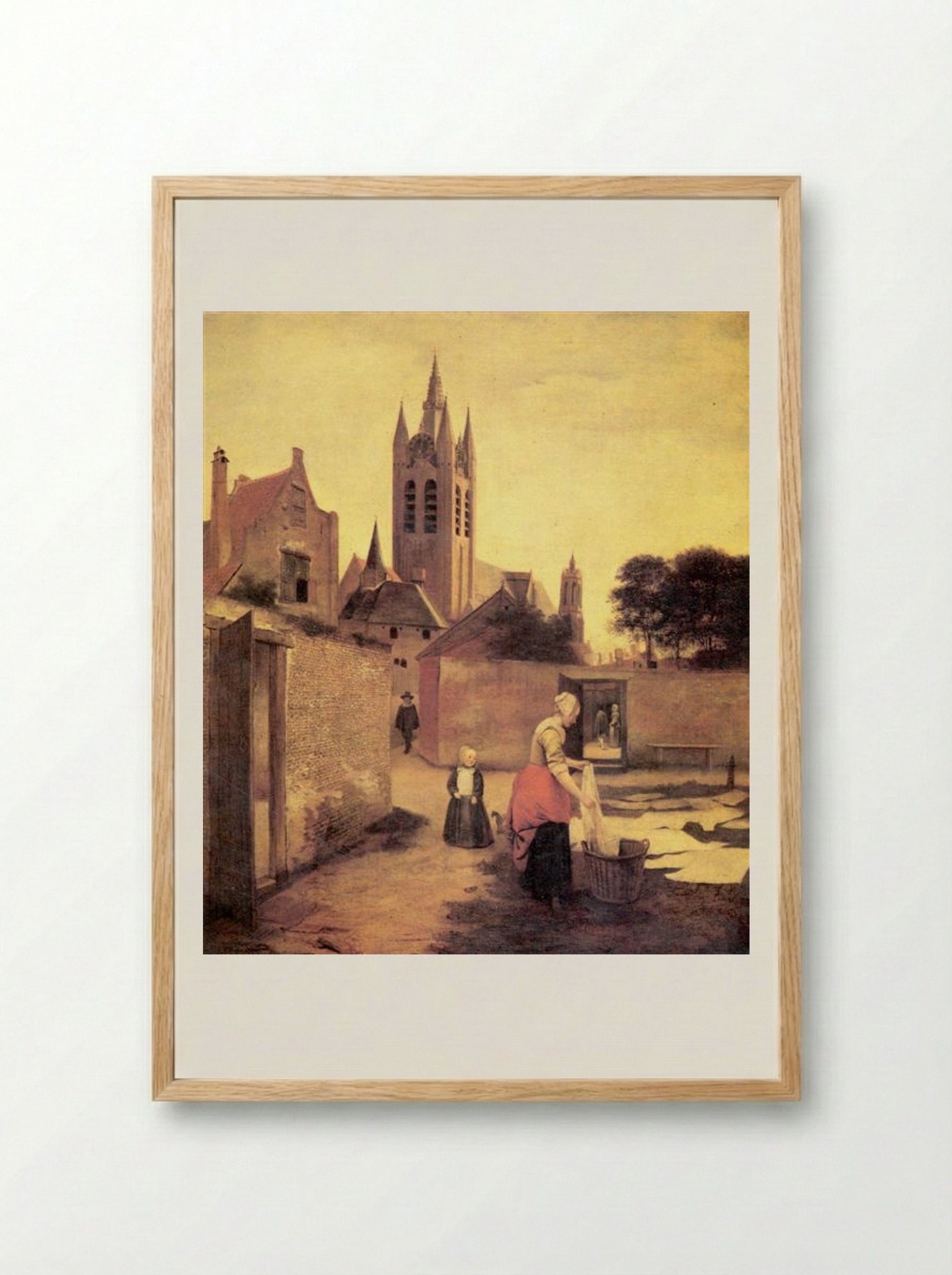 A Woman and a Child on a Bleichwiese - Pieter de Hooch - Framed Print Wood