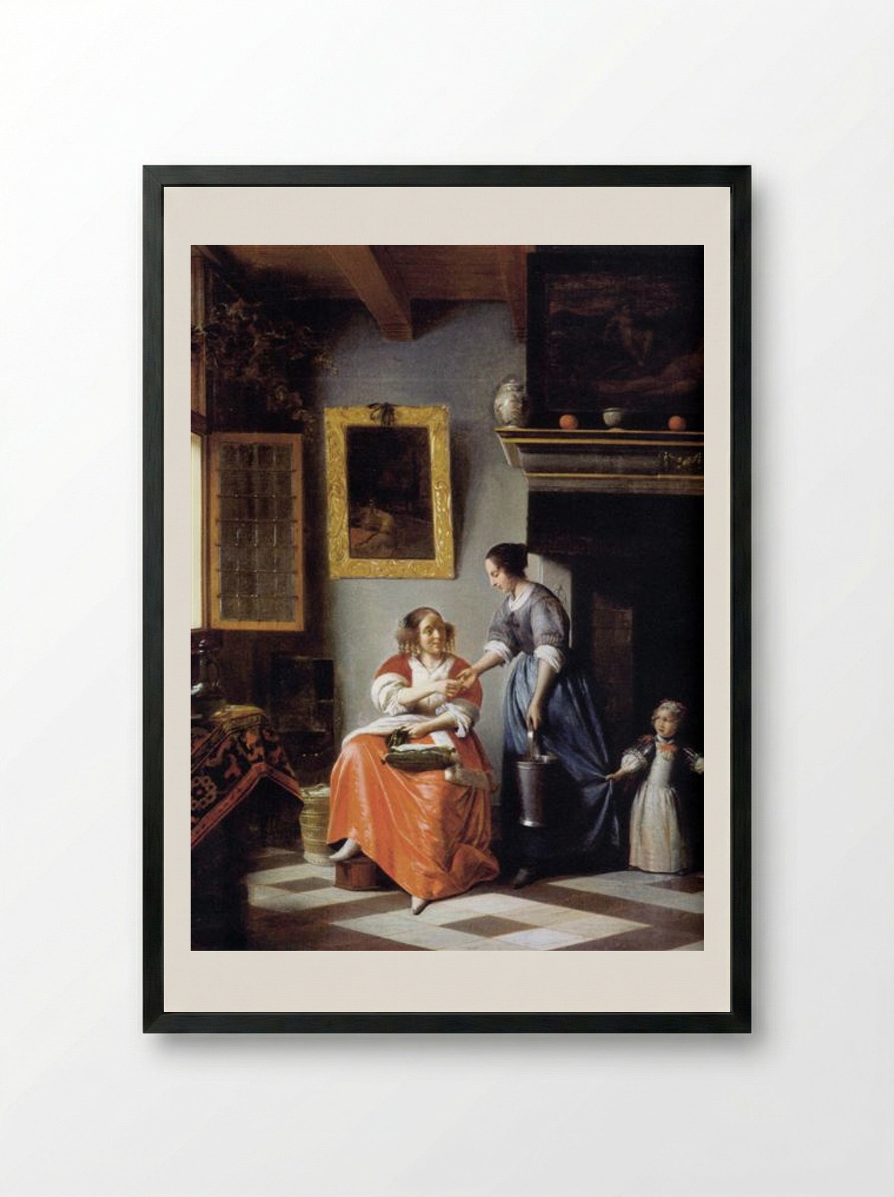 Woman Hands Over Money to Her Servant - Pieter de Hooch - Framed Print Black