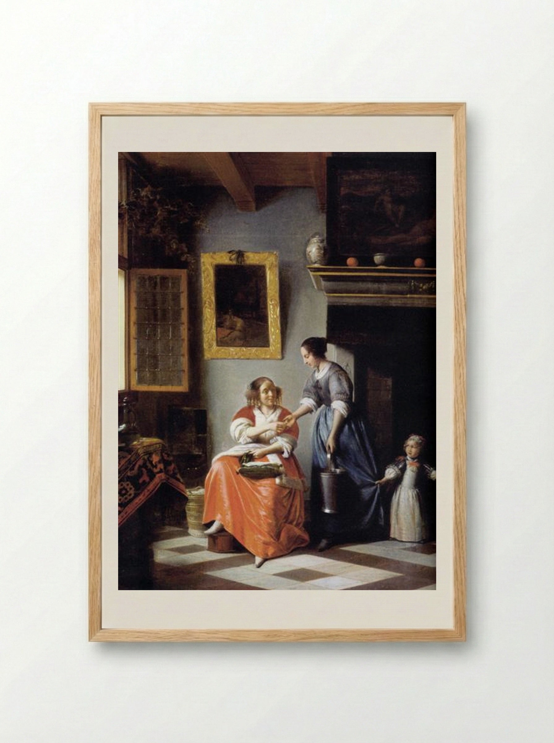 Woman Hands Over Money to Her Servant - Pieter de Hooch - Framed Print Wood