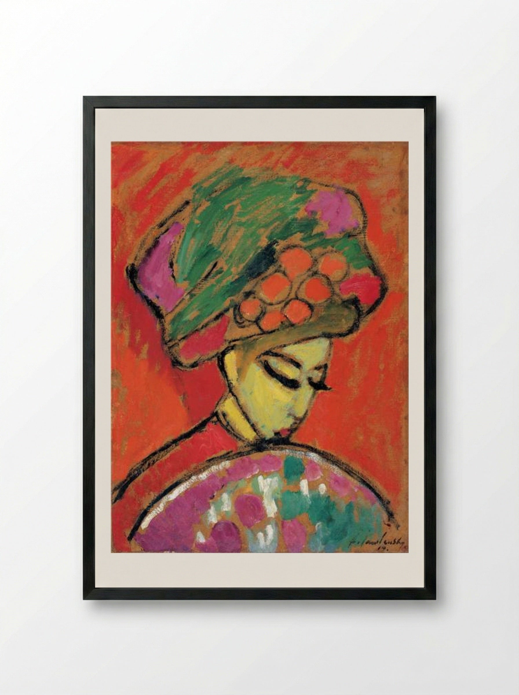 Young Girl with a Flowered Hat - Alexej von Jawlensky - Framed Print Black