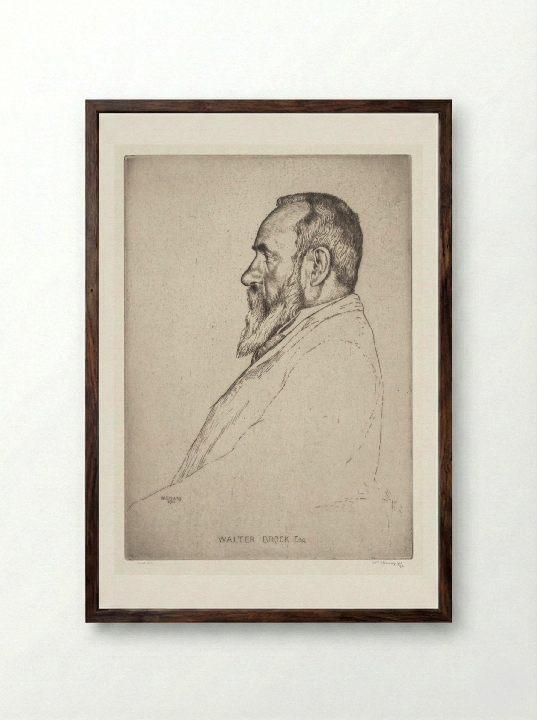 Portrait of Walter Brock - William Strang - Framed Print Dark Wood