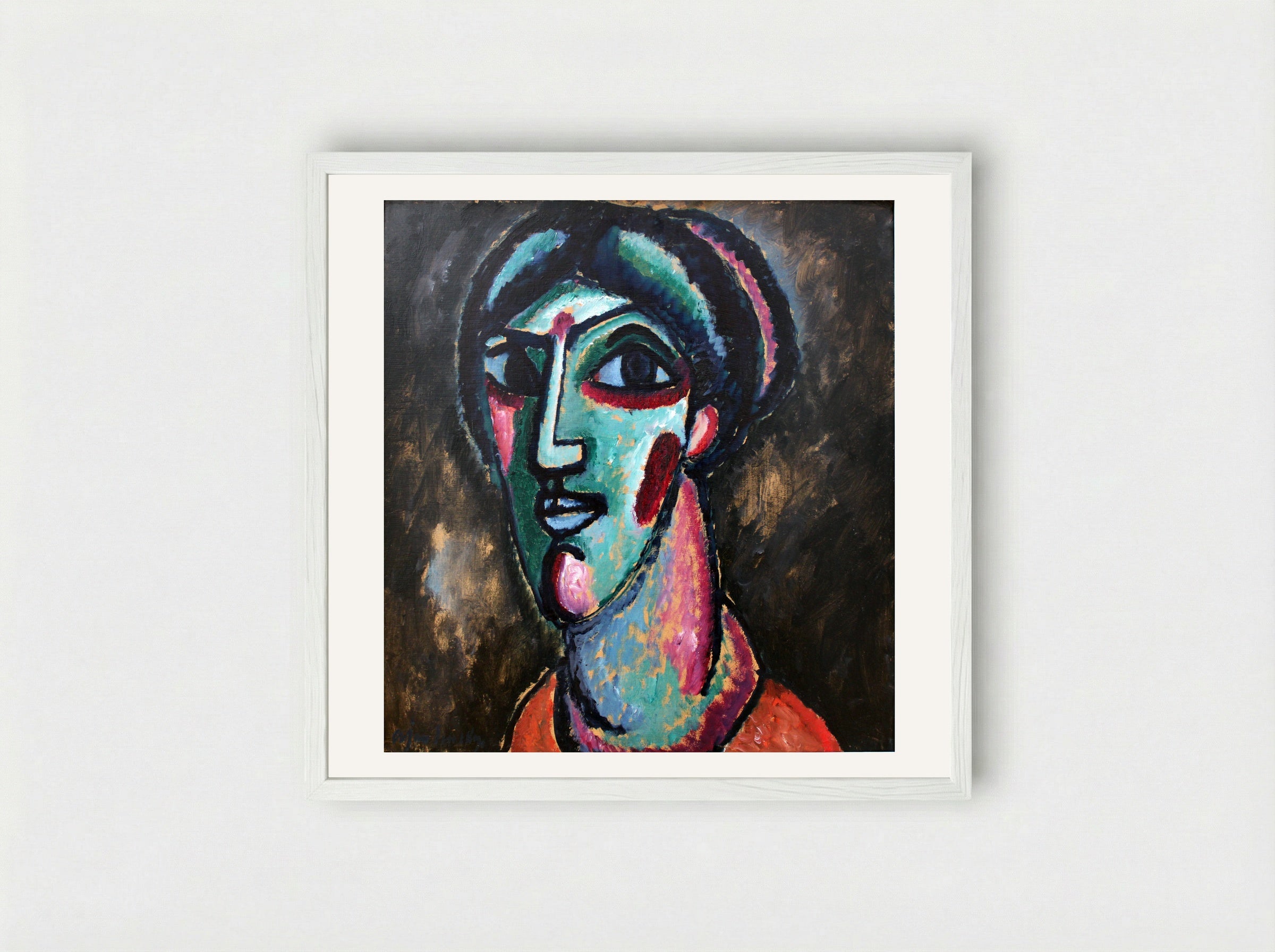 Head in Black and Green - Alexej von Jawlensky - Framed Print White